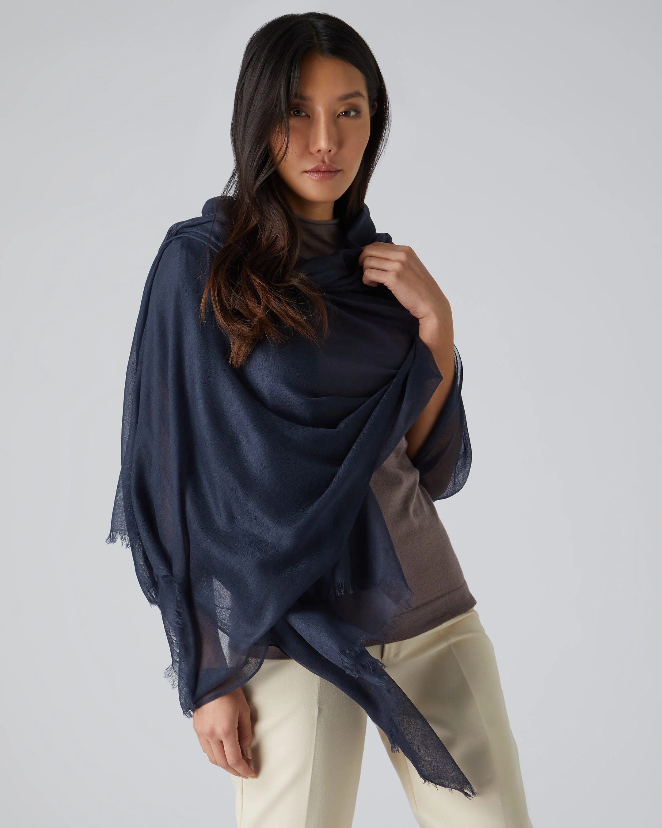 Women's Ultrafine Pashmina Cashmere Shawl Navy Blue - Image 2