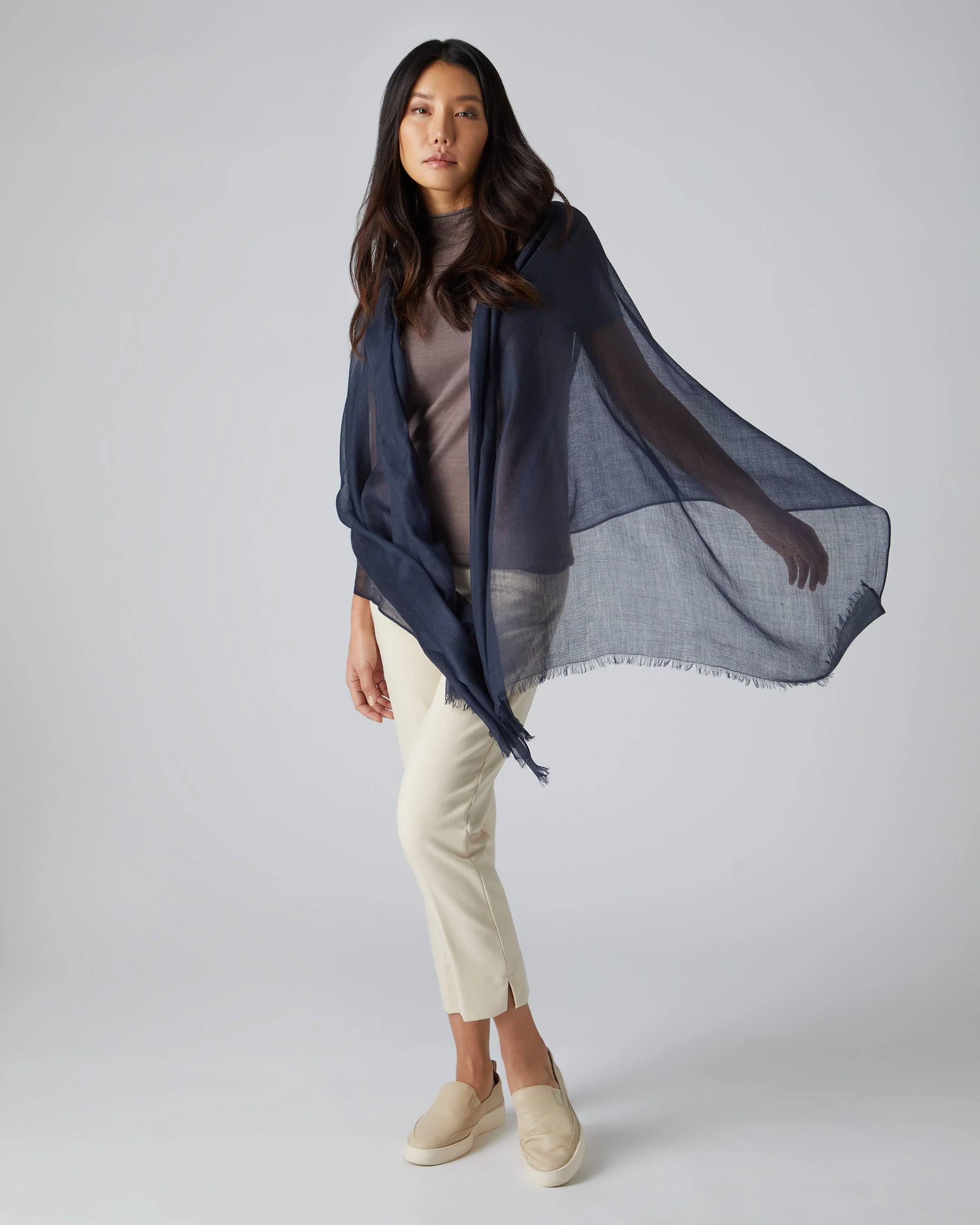 Women's Ultrafine Pashmina Cashmere Shawl Navy Blue - Image 3