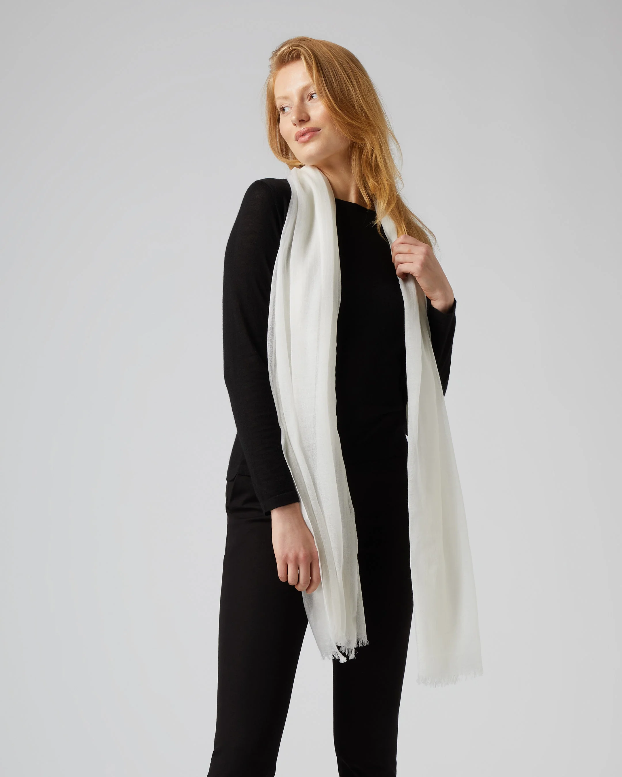 Women's Ultrafine Pashmina Cashmere Shawl White Lux - Image 3