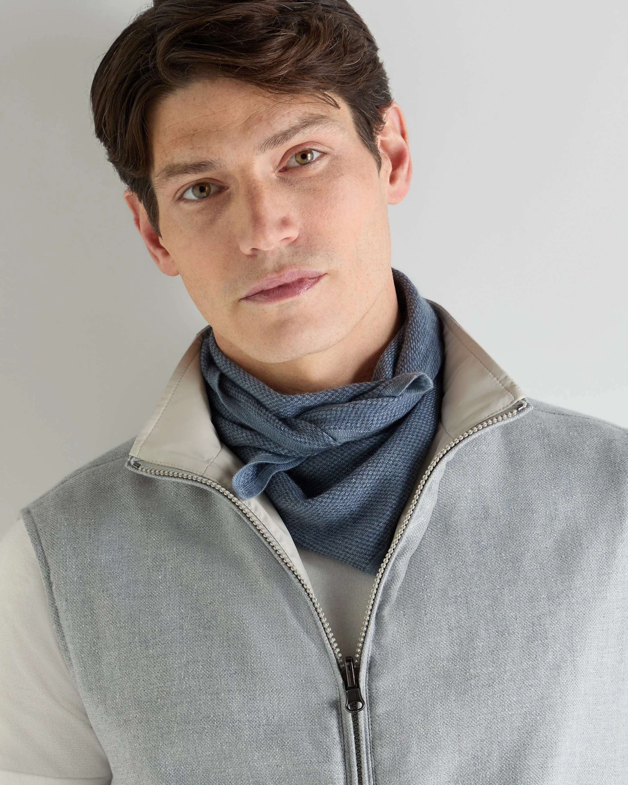 Unisex Birdseye Silk Cashmere Neckerchief Denim Blue Birdseye - Image 4