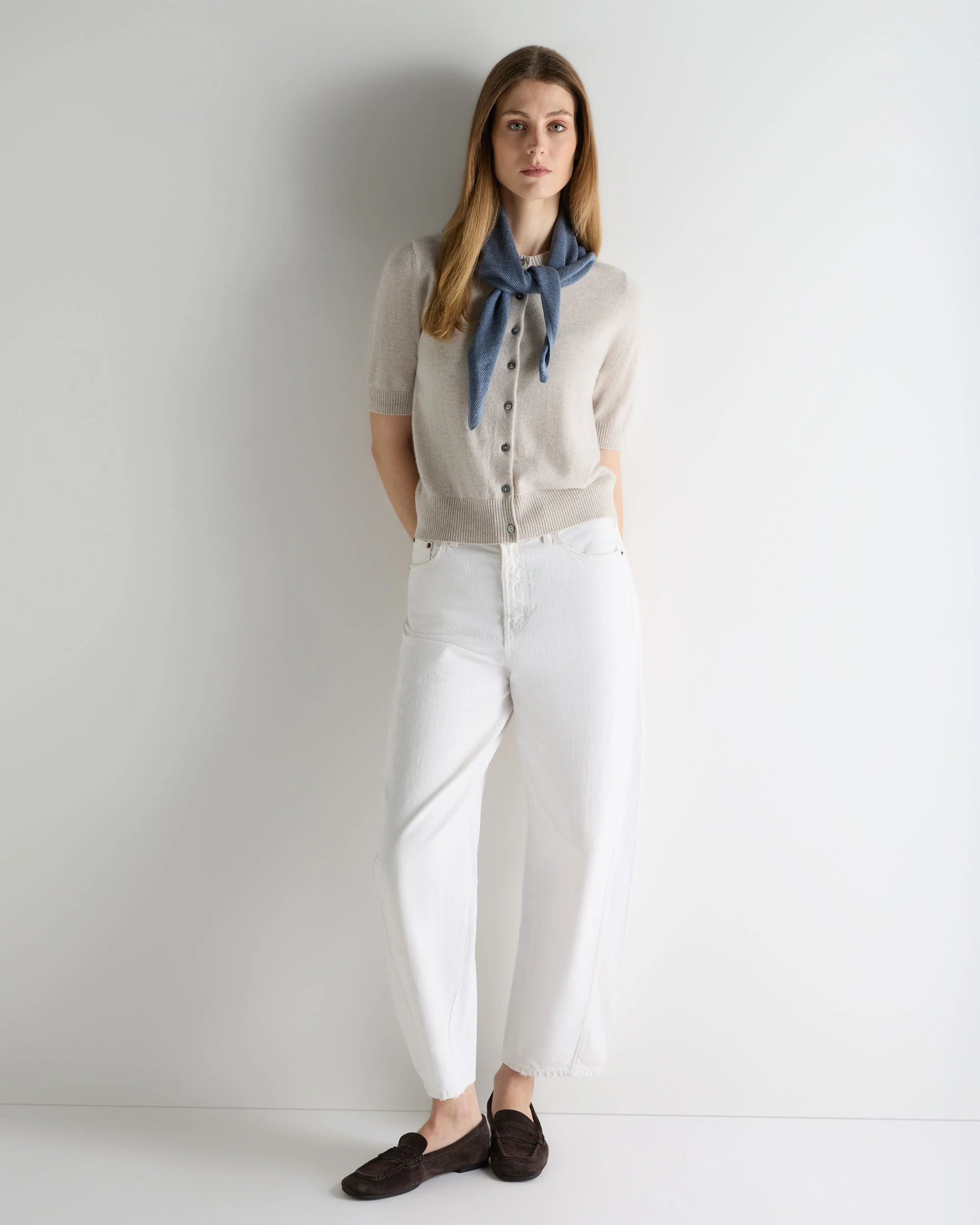 Unisex Birdseye Silk Cashmere Neckerchief Denim Blue Birdseye - Image 5