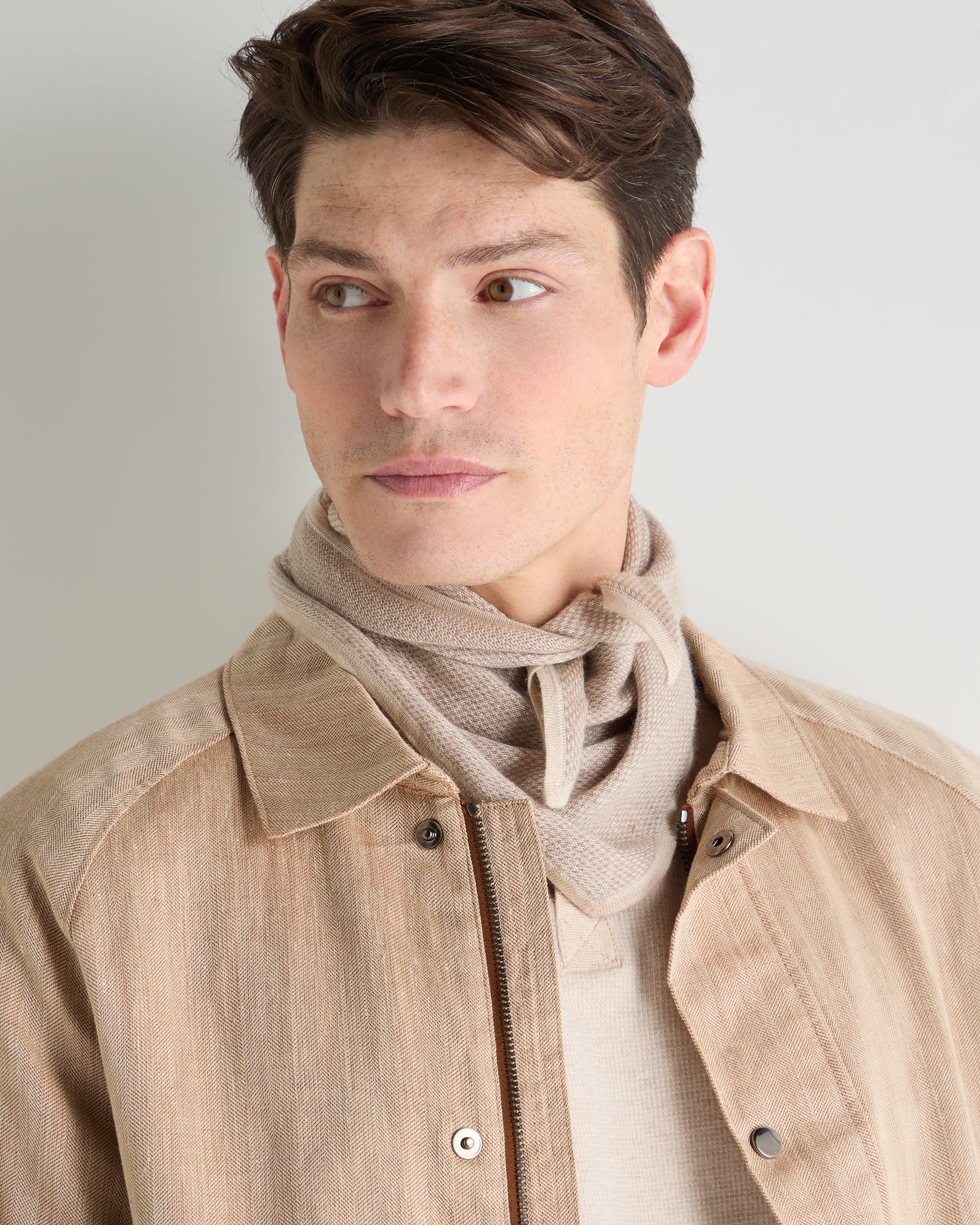 Unisex Birdseye Silk Cashmere Neckerchief Soft Taupe Brown Birdseye - Image 2