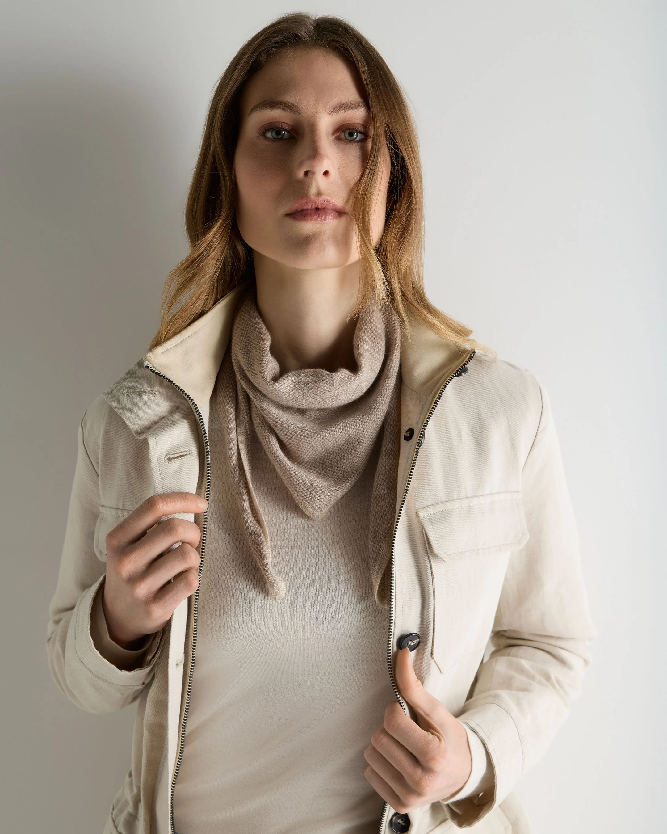 Unisex Birdseye Silk Cashmere Neckerchief Soft Taupe Brown Birdseye - Image 3