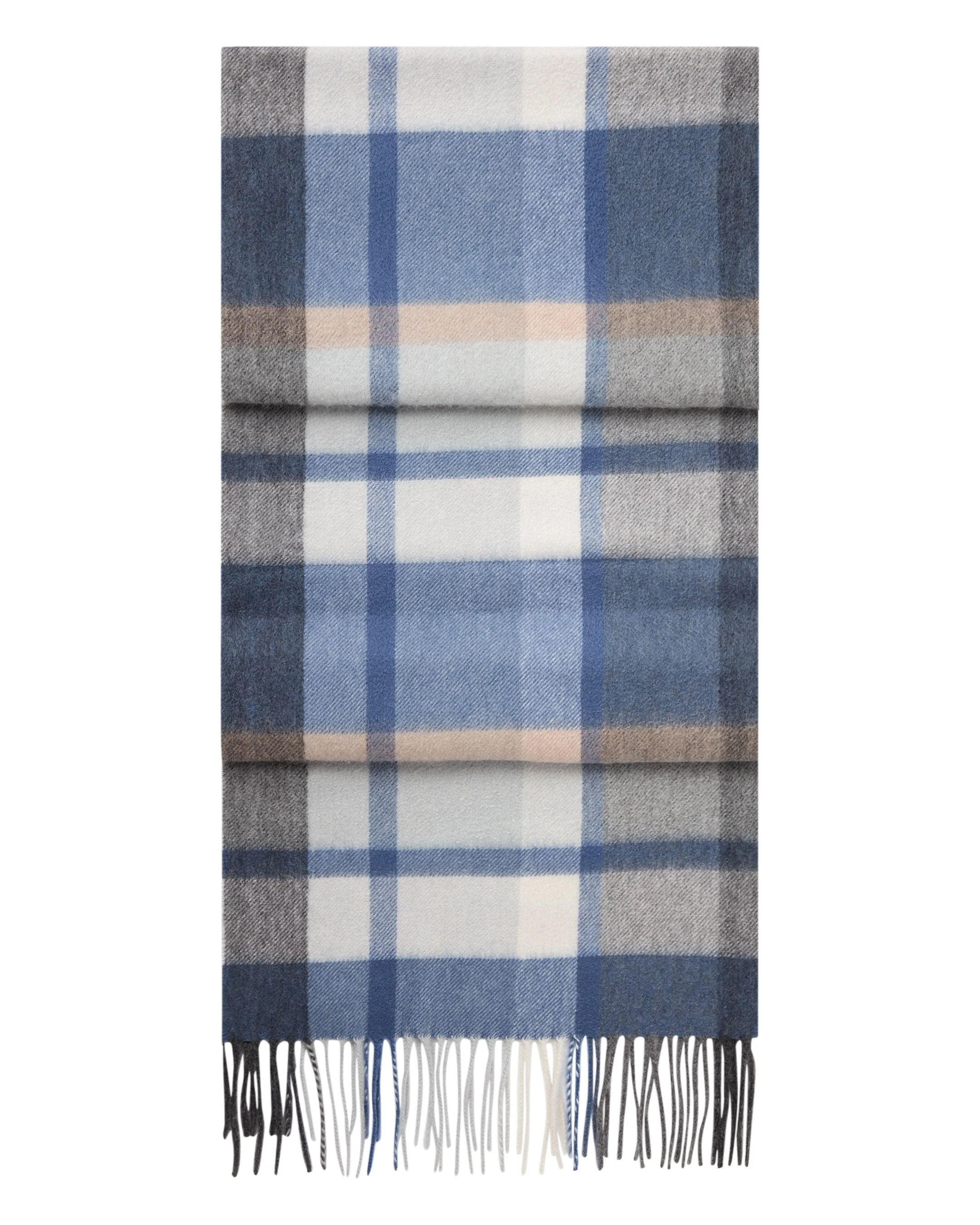 Unisex Cashmere Check Scarf Blue Grey Check