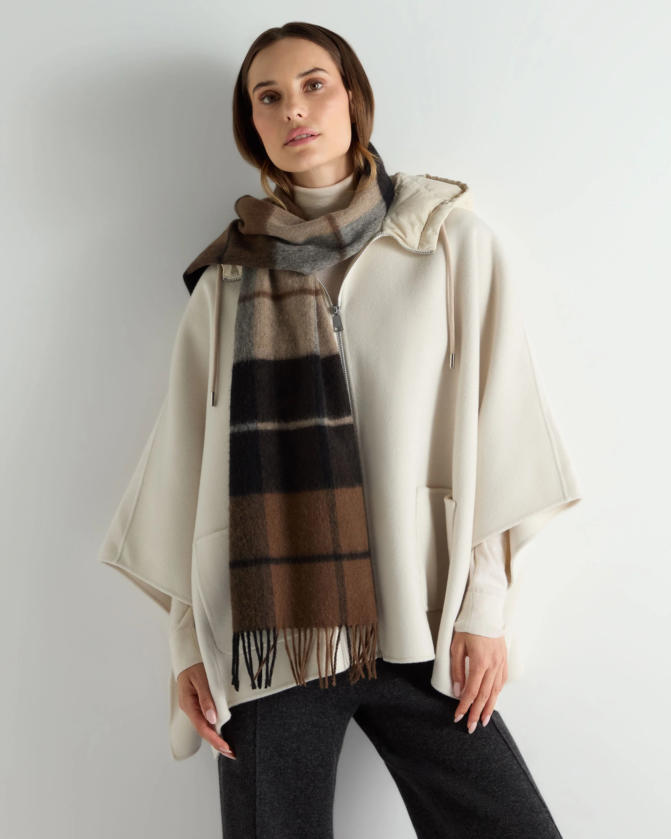 Unisex Cashmere Check Scarf Dark Brown Check - Image 2