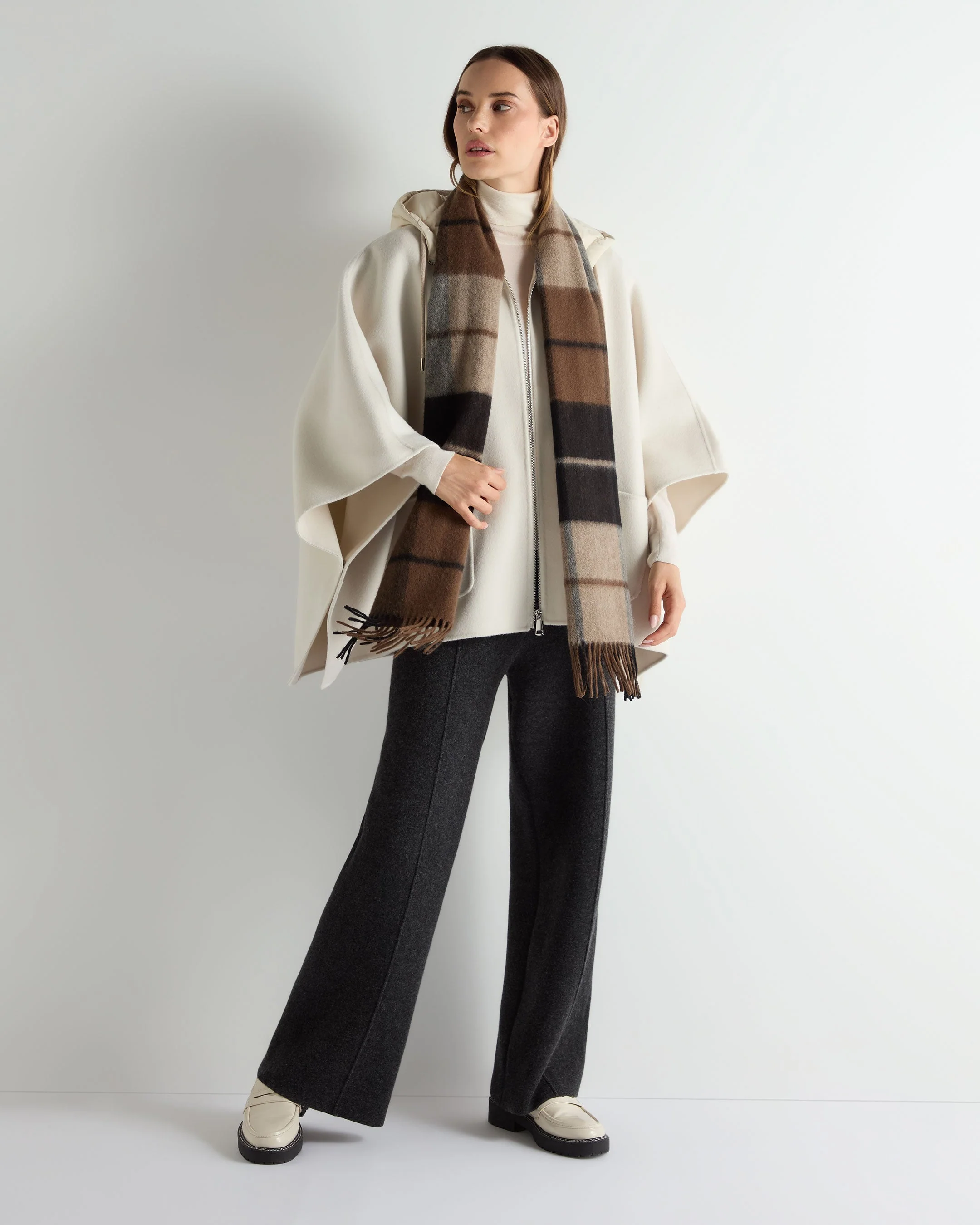 Unisex Cashmere Check Scarf Dark Brown Check - Image 3