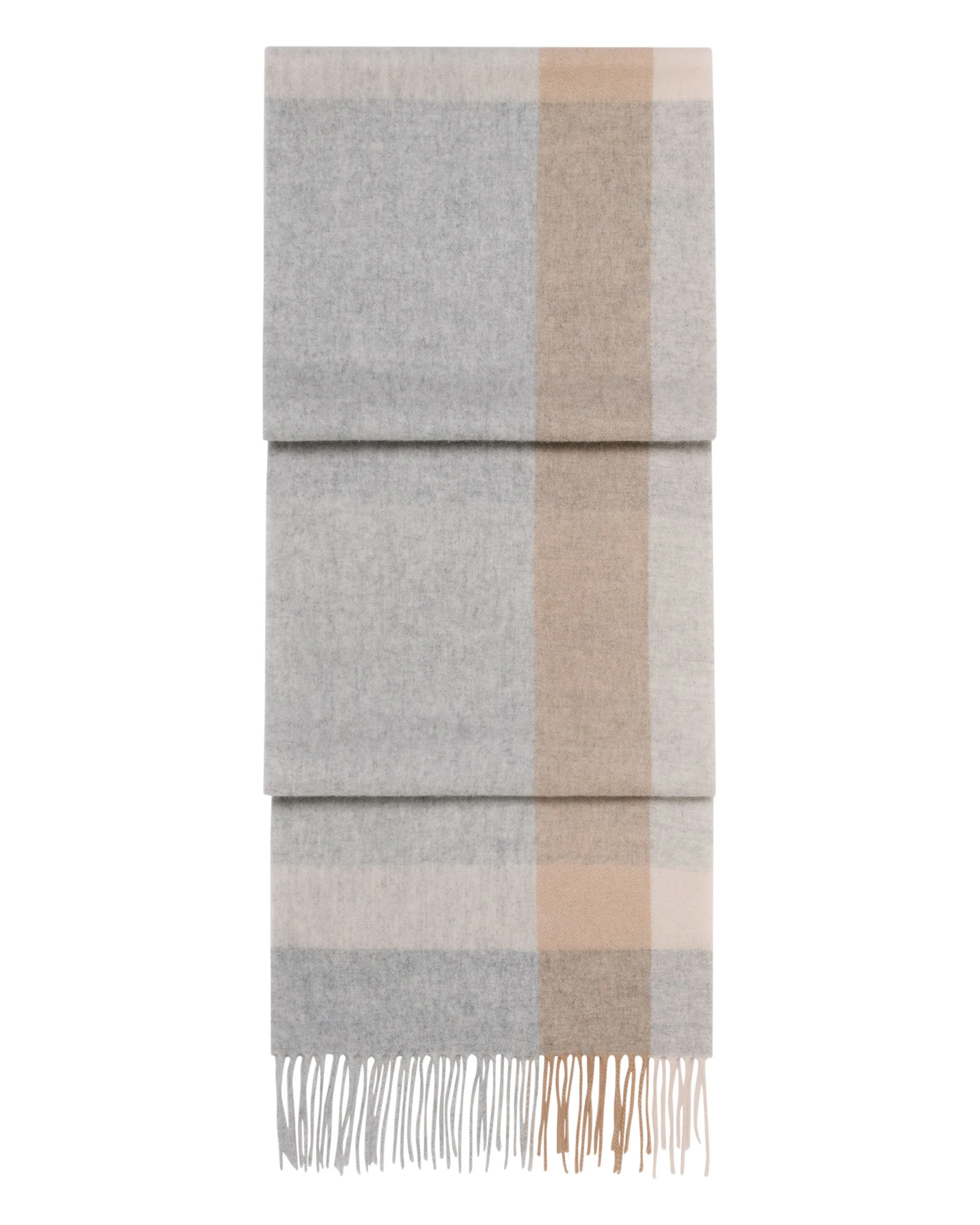 Unisex Cashmere Check Scarf Light Grey + Camel