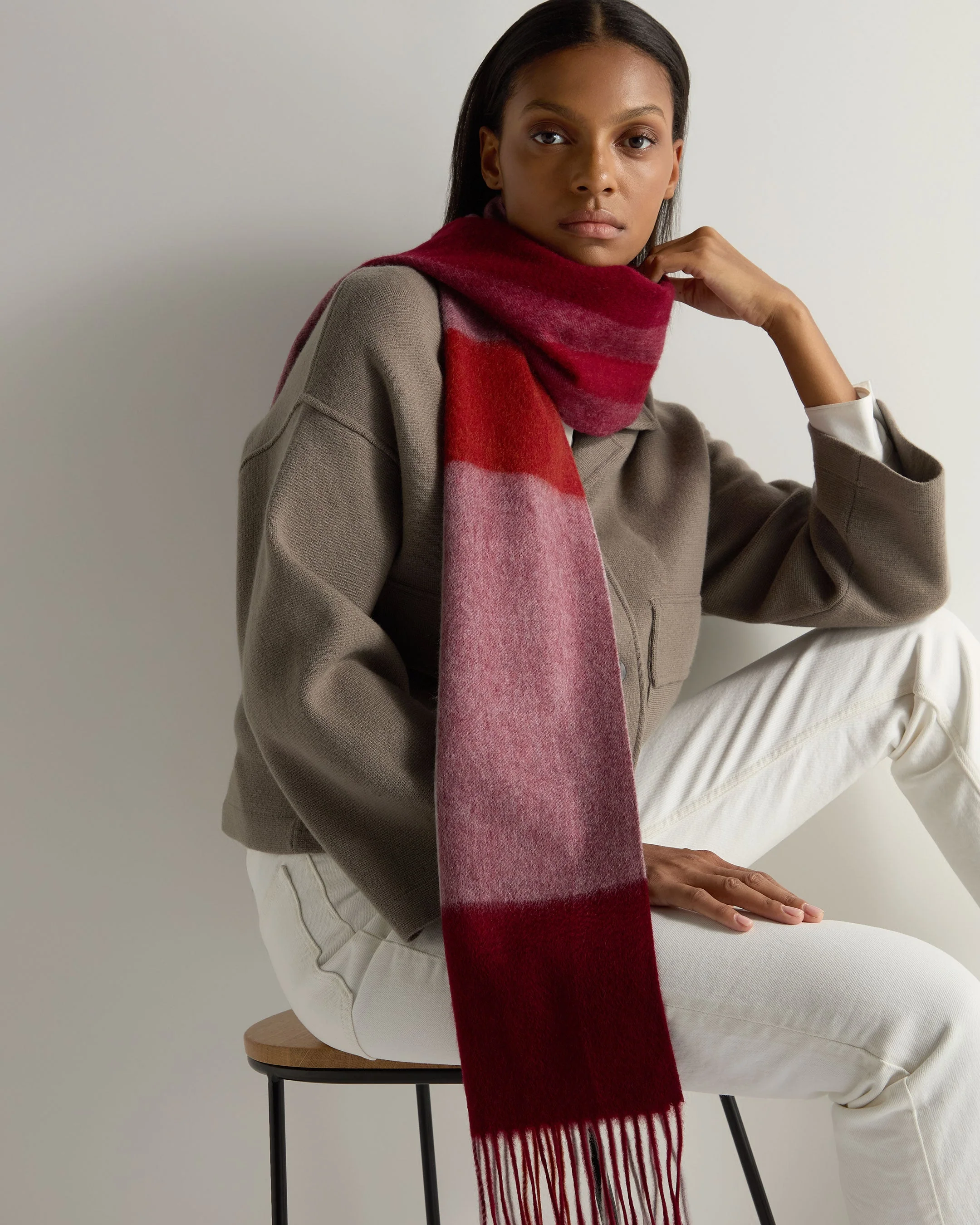 Unisex Cashmere Check Scarf Red + Grey - Image 5