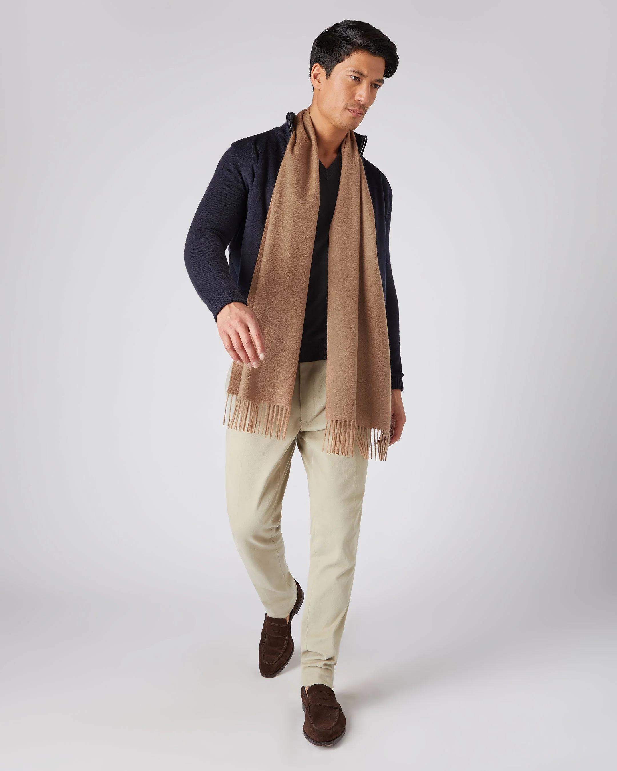 Unisex Large Woven Cashmere Scarf Dark Tan Brown - Image 2