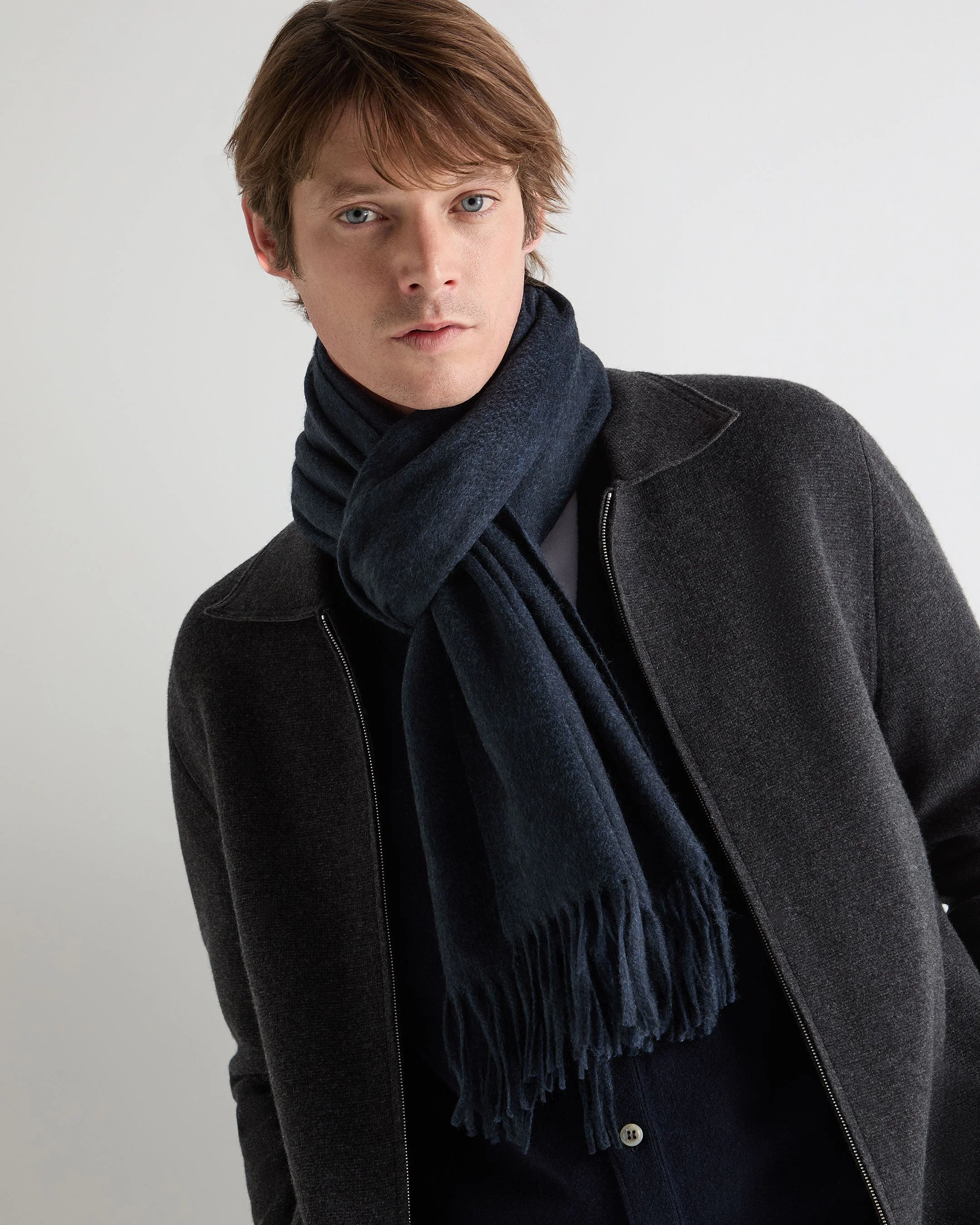 Unisex Large Woven Cashmere Scarf Indigo Blue - Image 5