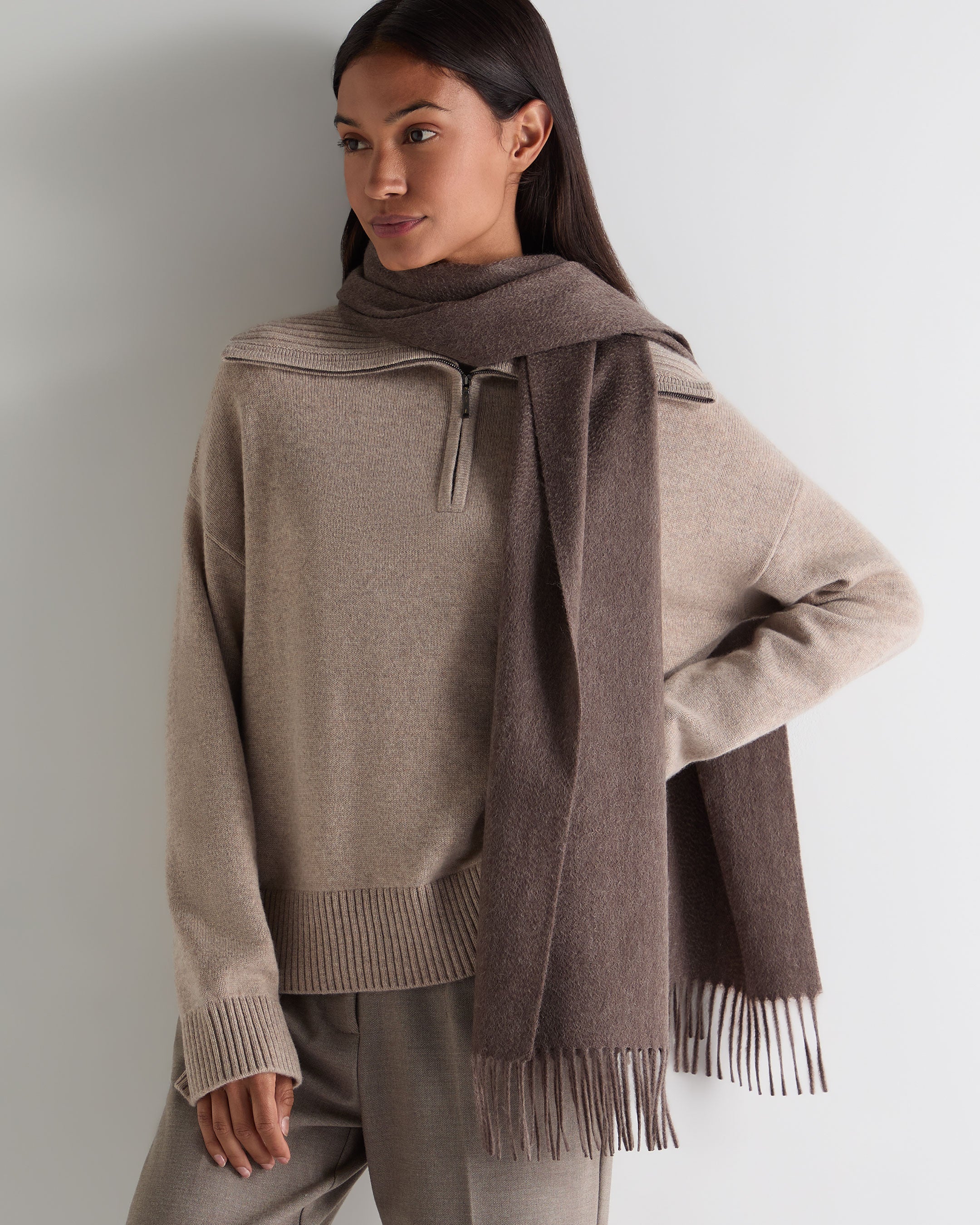Unisex Large Woven Cashmere Scarf Otter Brown - Image 5