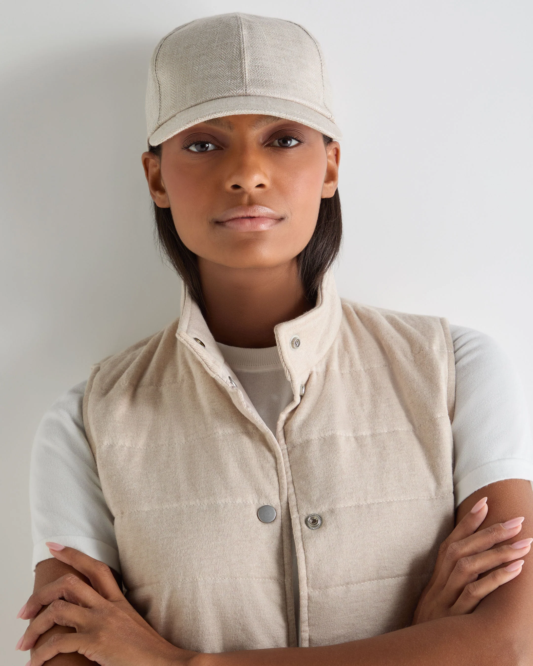 Unisex Linen Herringbone Cap Ecru White - Image 4