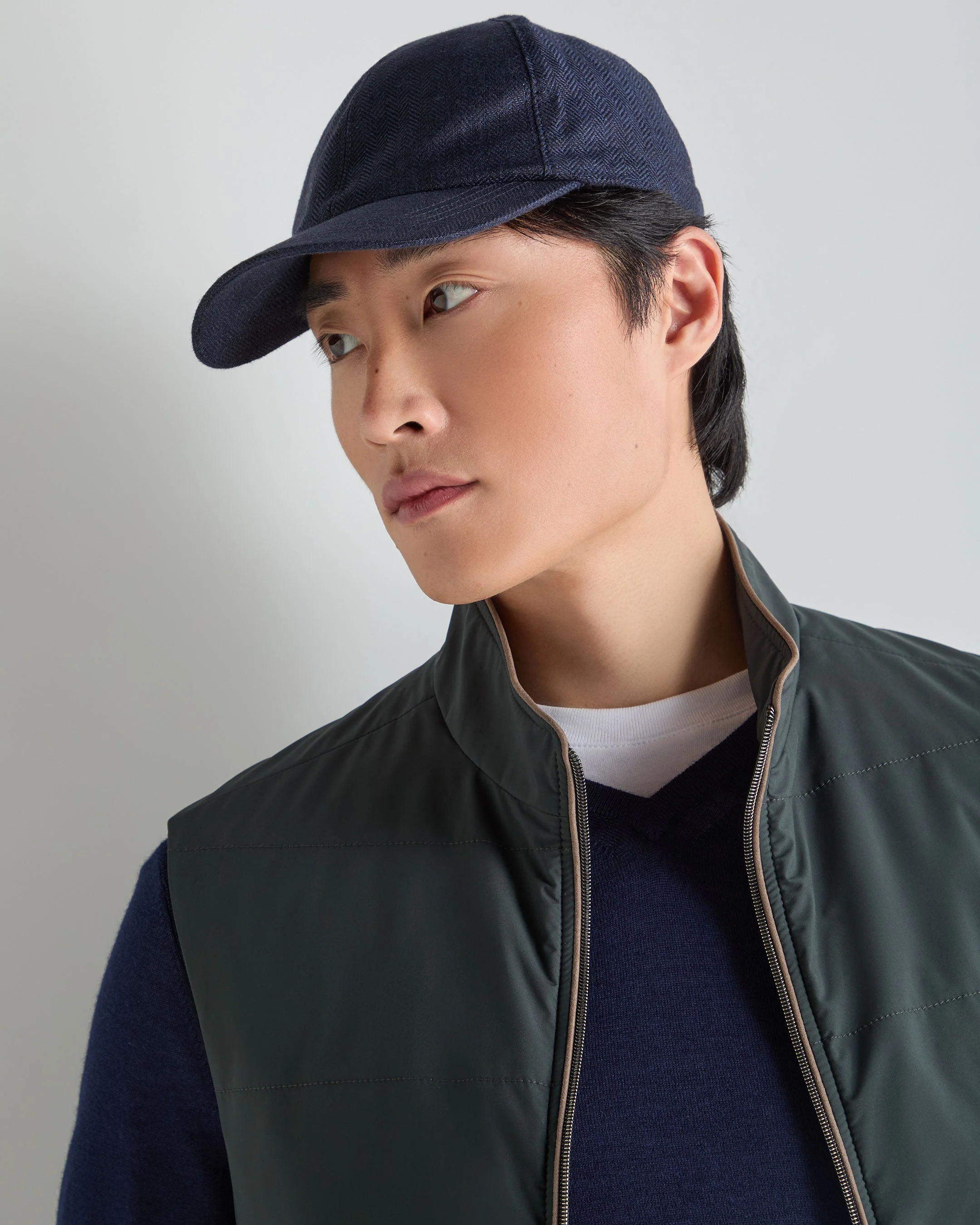 Unisex Linen Herringbone Cap Navy Blue - Image 2