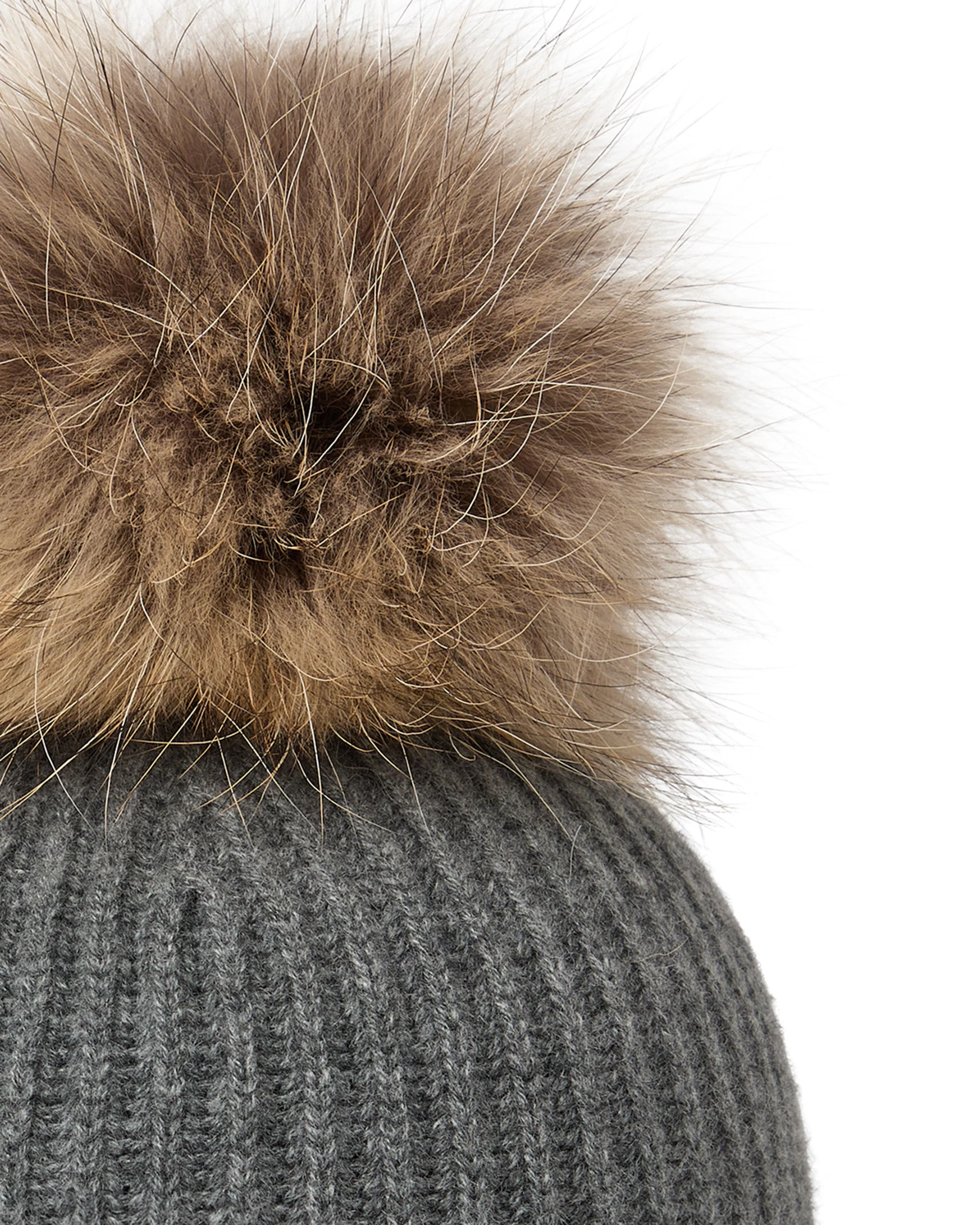 Unisex Ribbed Cashmere Hat With Detachable Pom Elephant Grey - Image 2