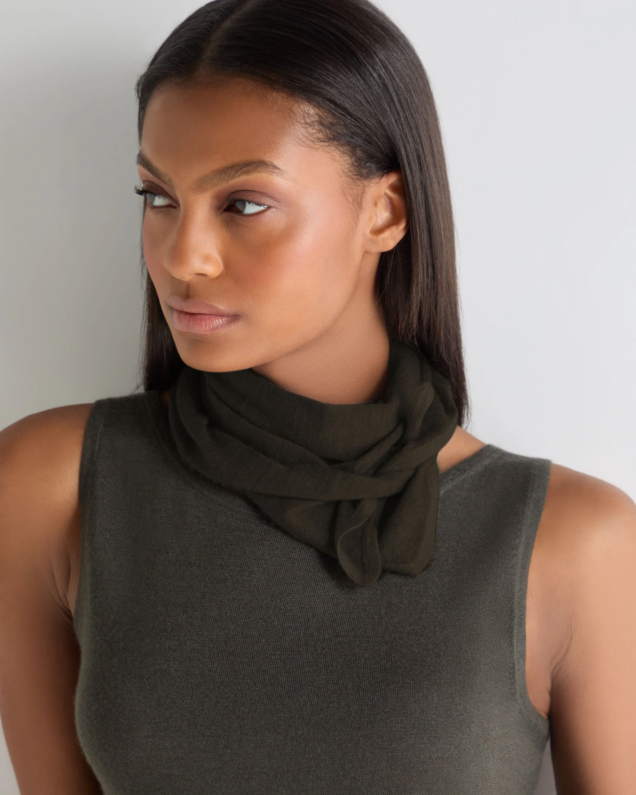 Unisex Silk Cashmere Scarf Arabica Khaki Green - Image 3