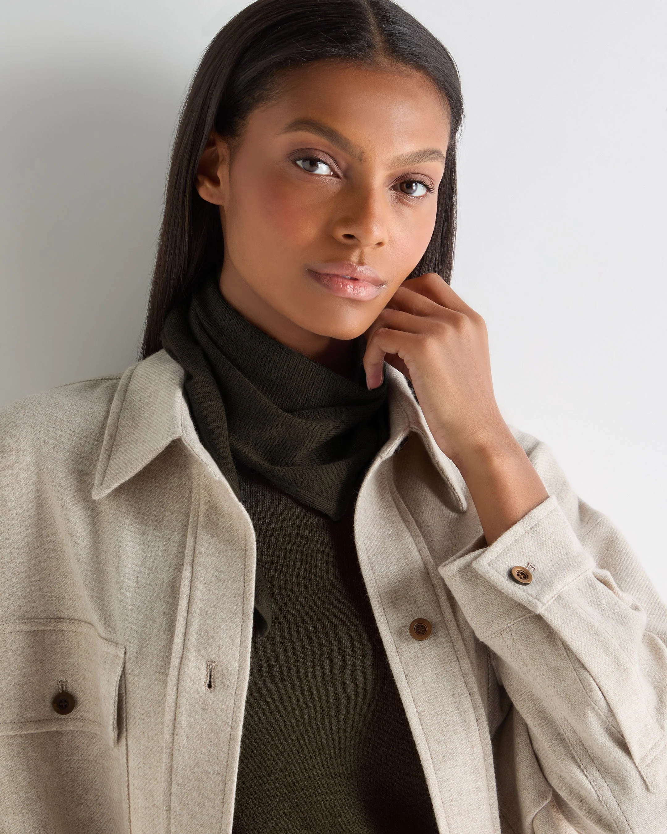 Unisex Silk Cashmere Scarf Arabica Khaki Green - Image 5