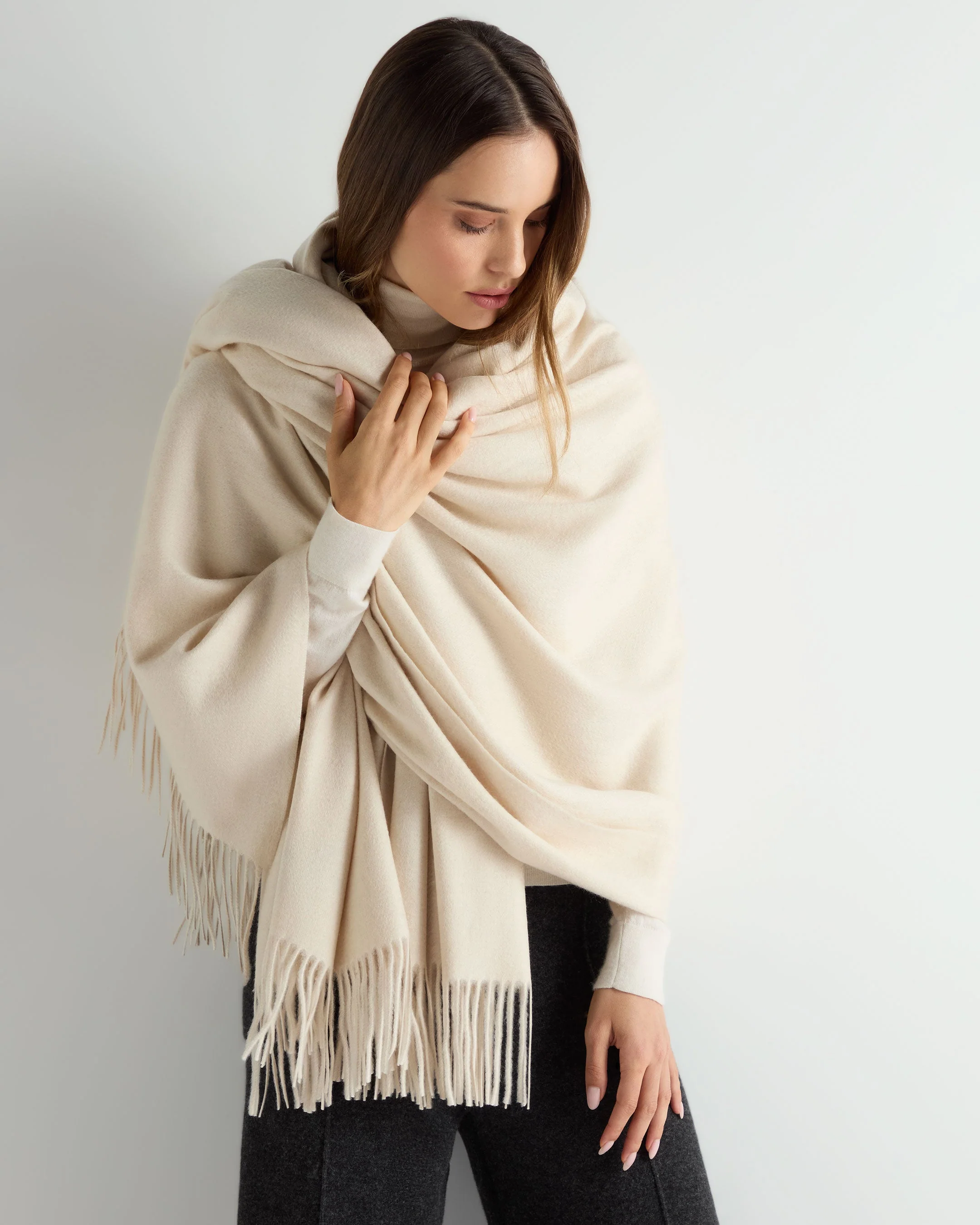 Unisex Woven Cashmere Blanket Ecru White - Image 3