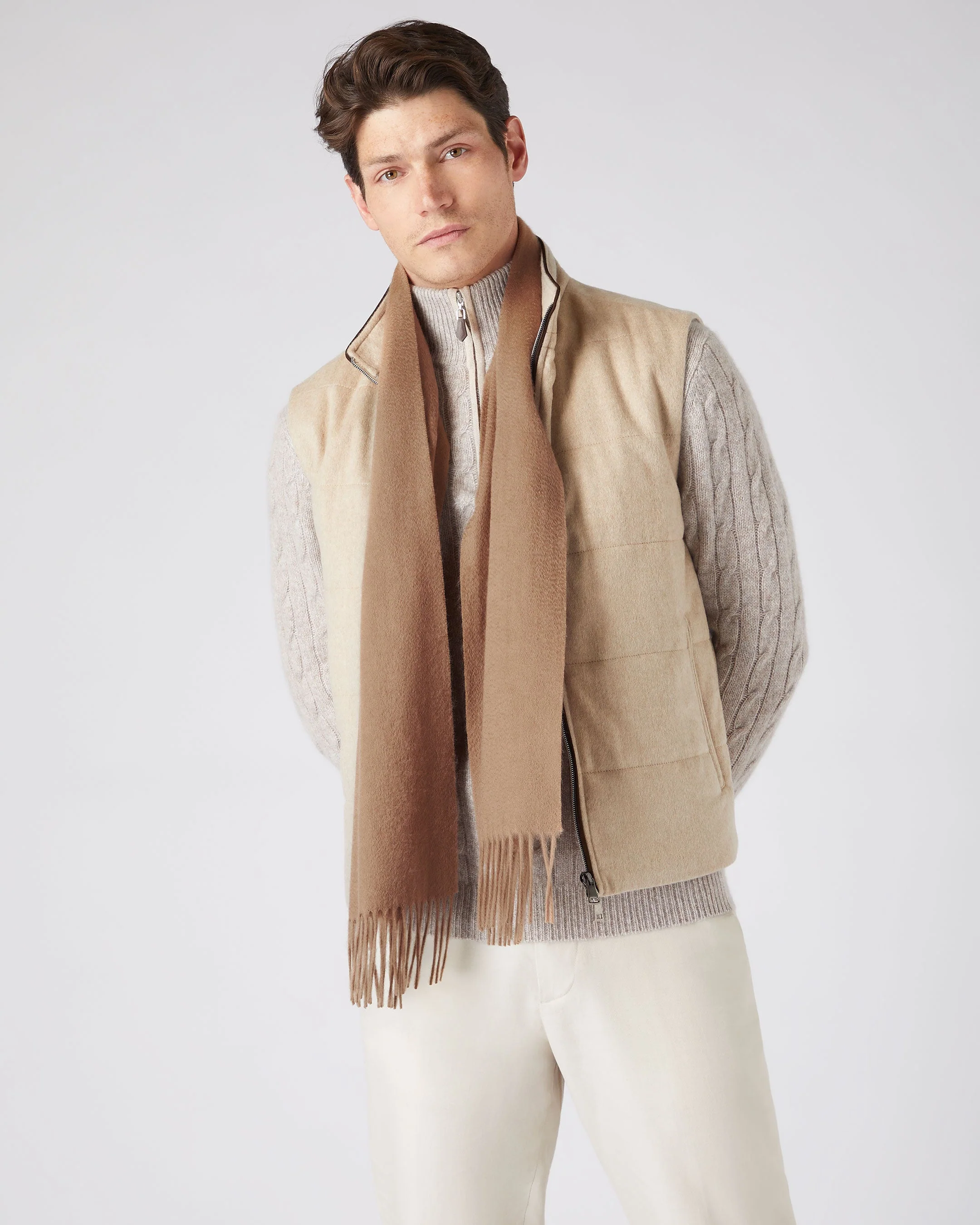 Unisex Woven Cashmere Scarf Dark Tan Brown - Image 2