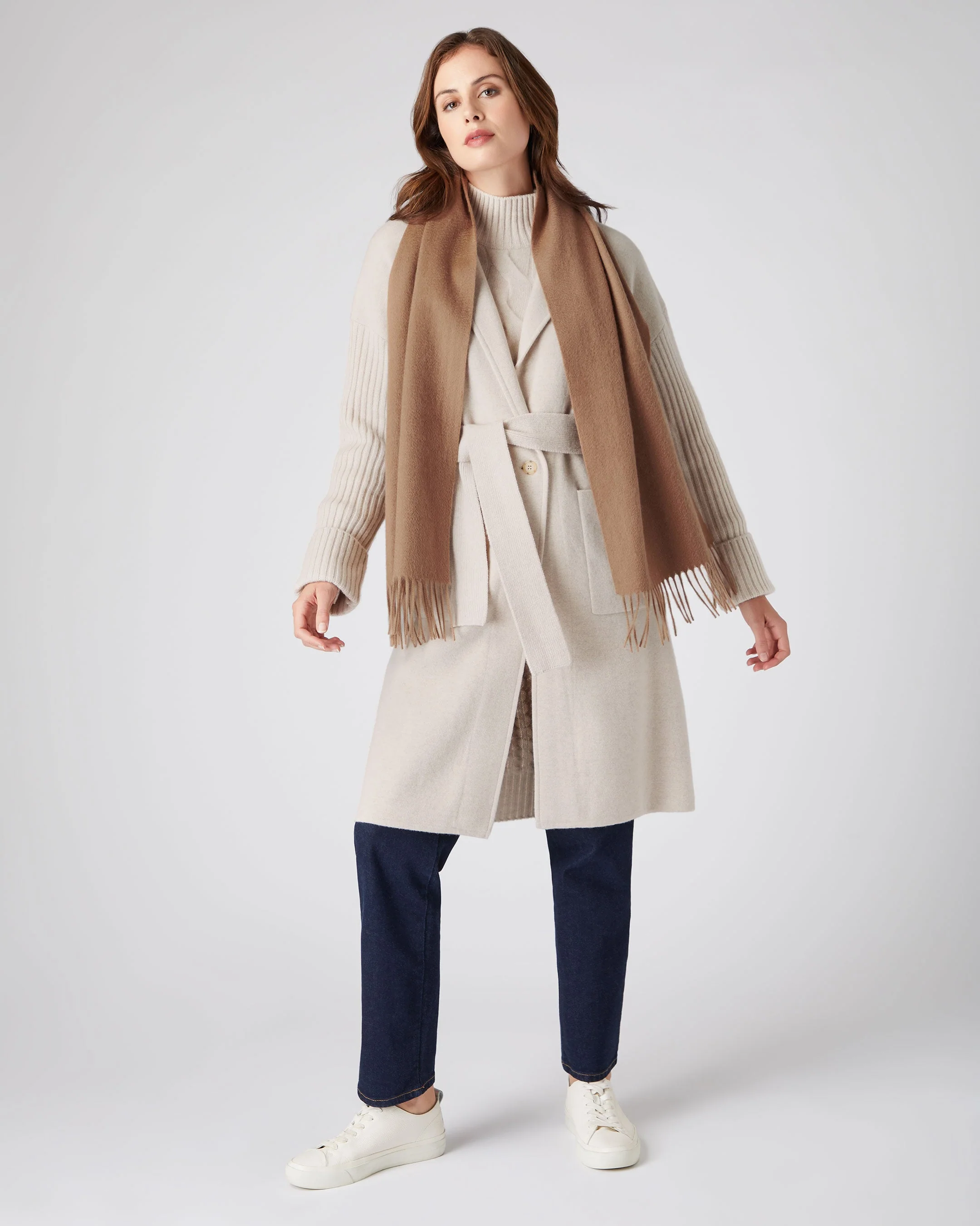 Unisex Woven Cashmere Scarf Dark Tan Brown - Image 3