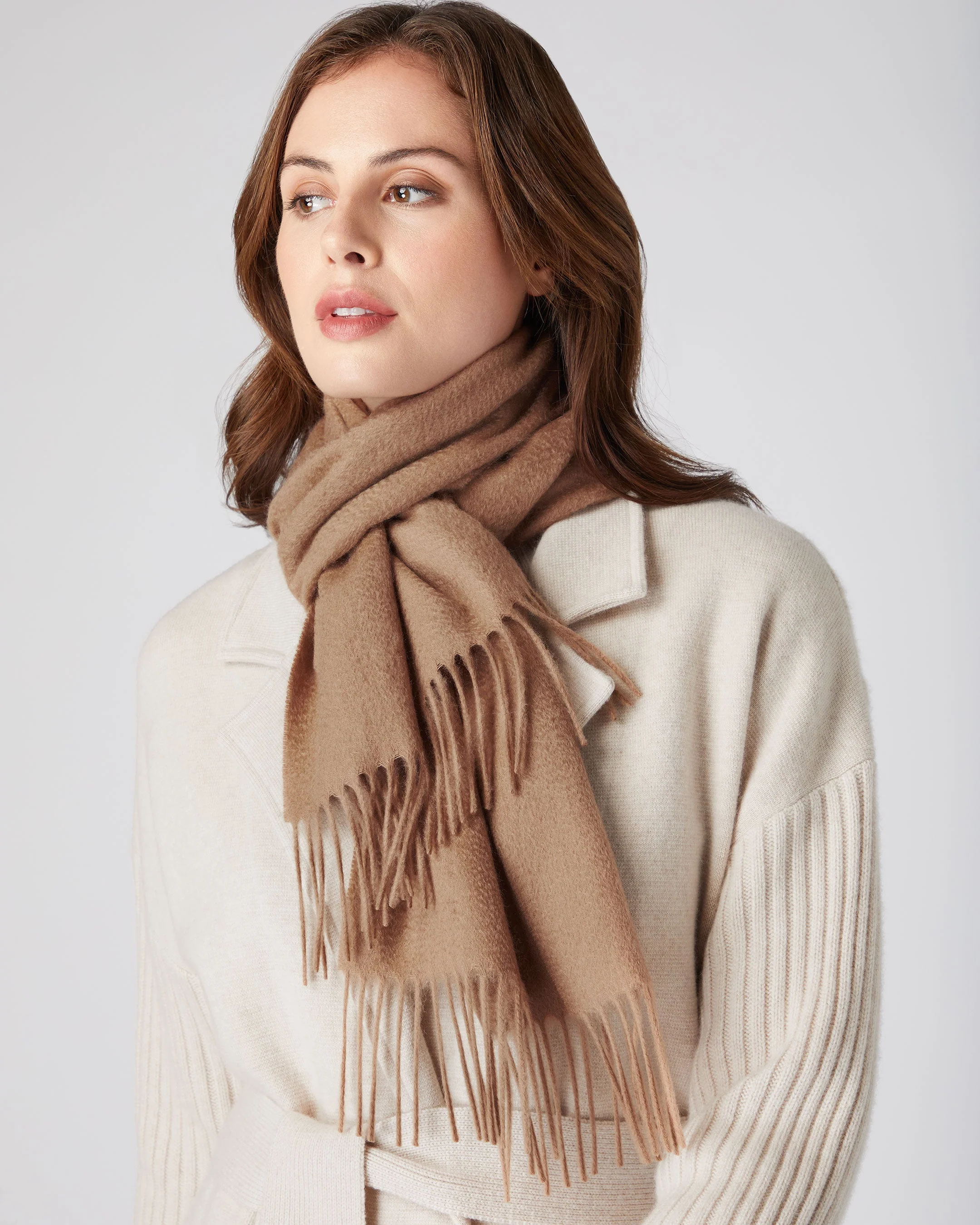 Unisex Woven Cashmere Scarf Dark Tan Brown - Image 5