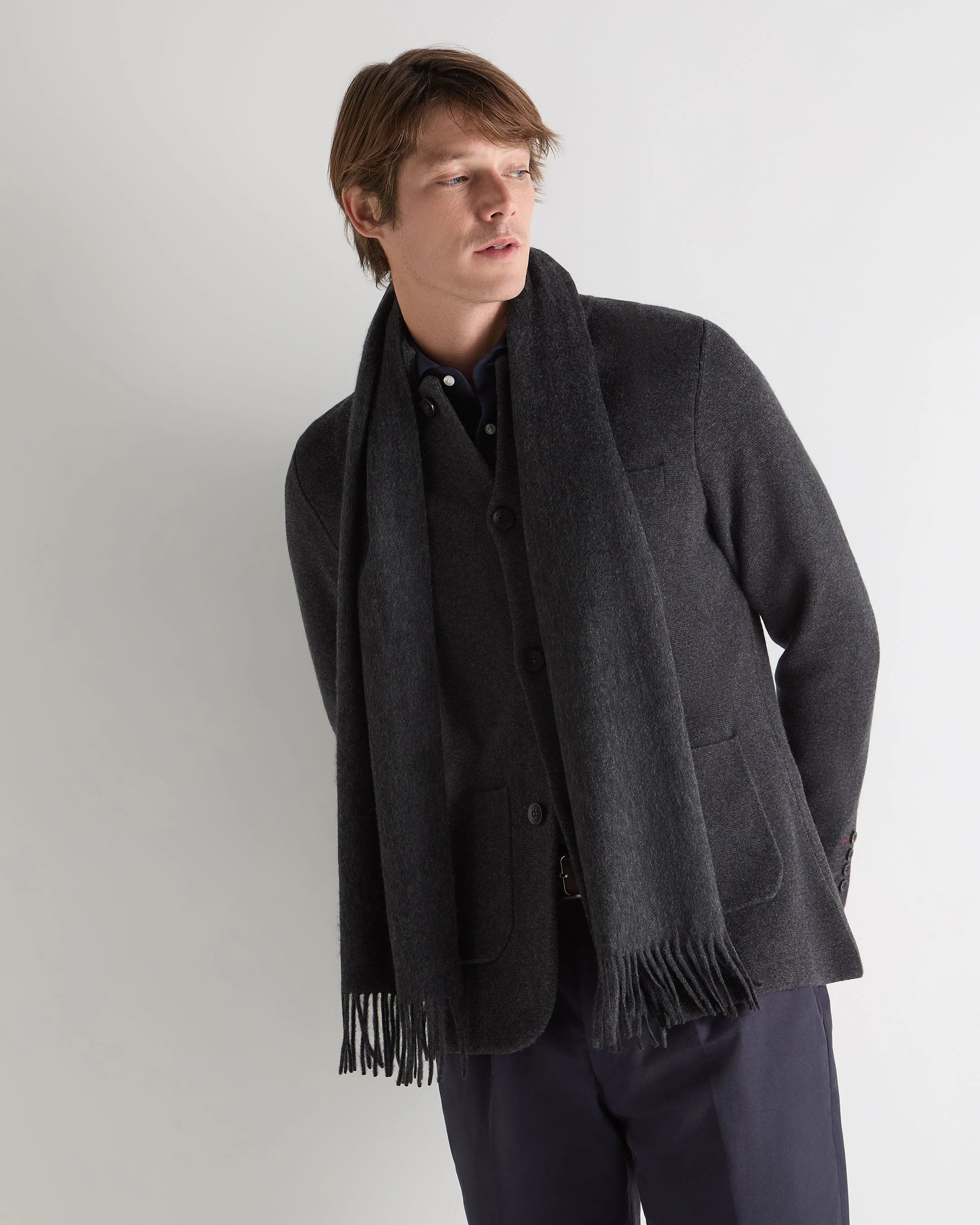 Unisex Woven Cashmere Scarf Deep Charcoal Grey - Image 3