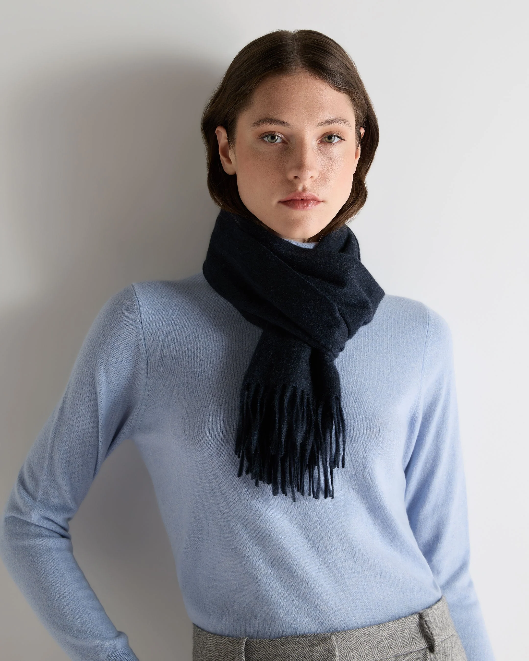 Unisex Woven Cashmere Scarf Indigo Blue - Image 3