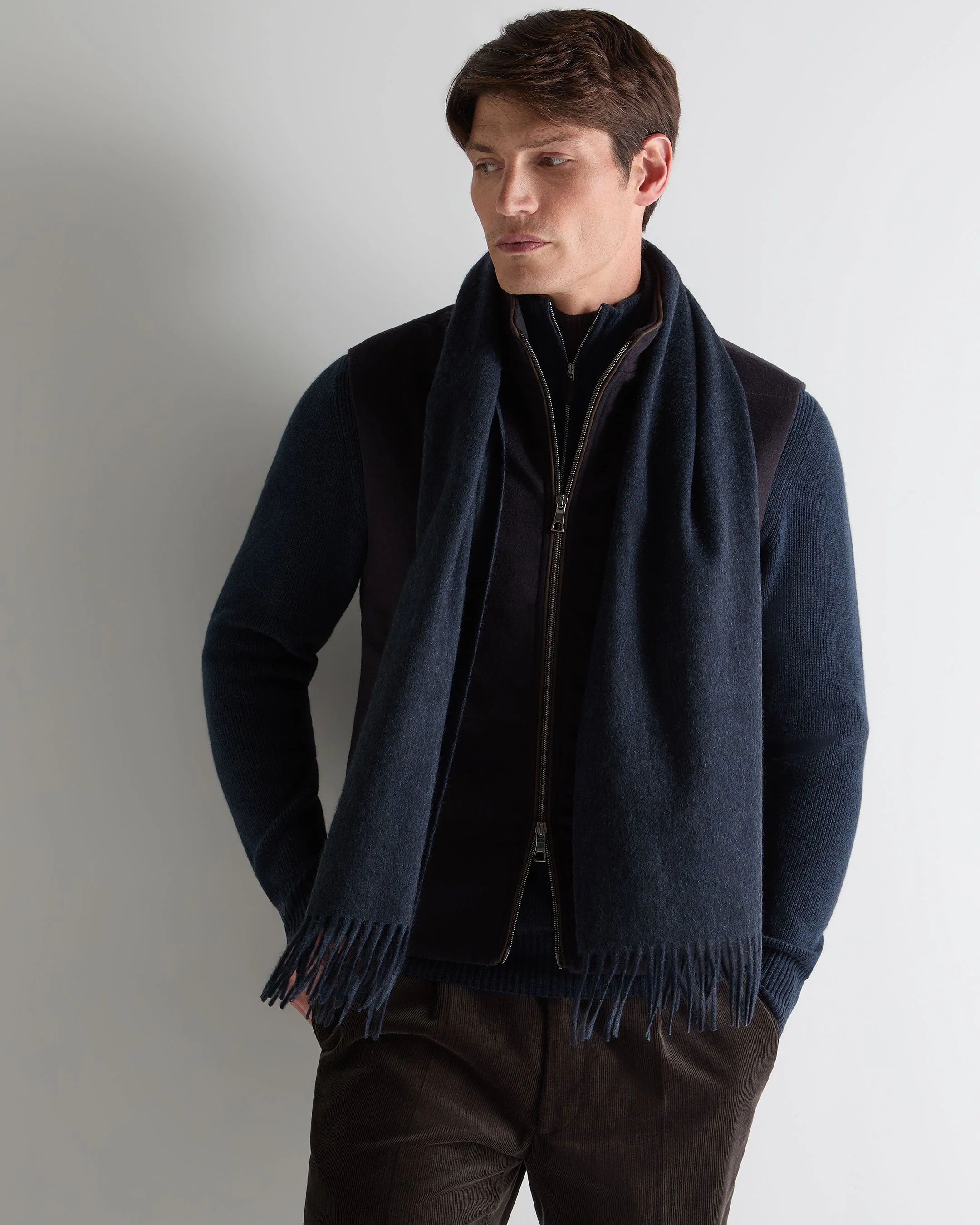 Unisex Woven Cashmere Scarf Indigo Blue - Image 4