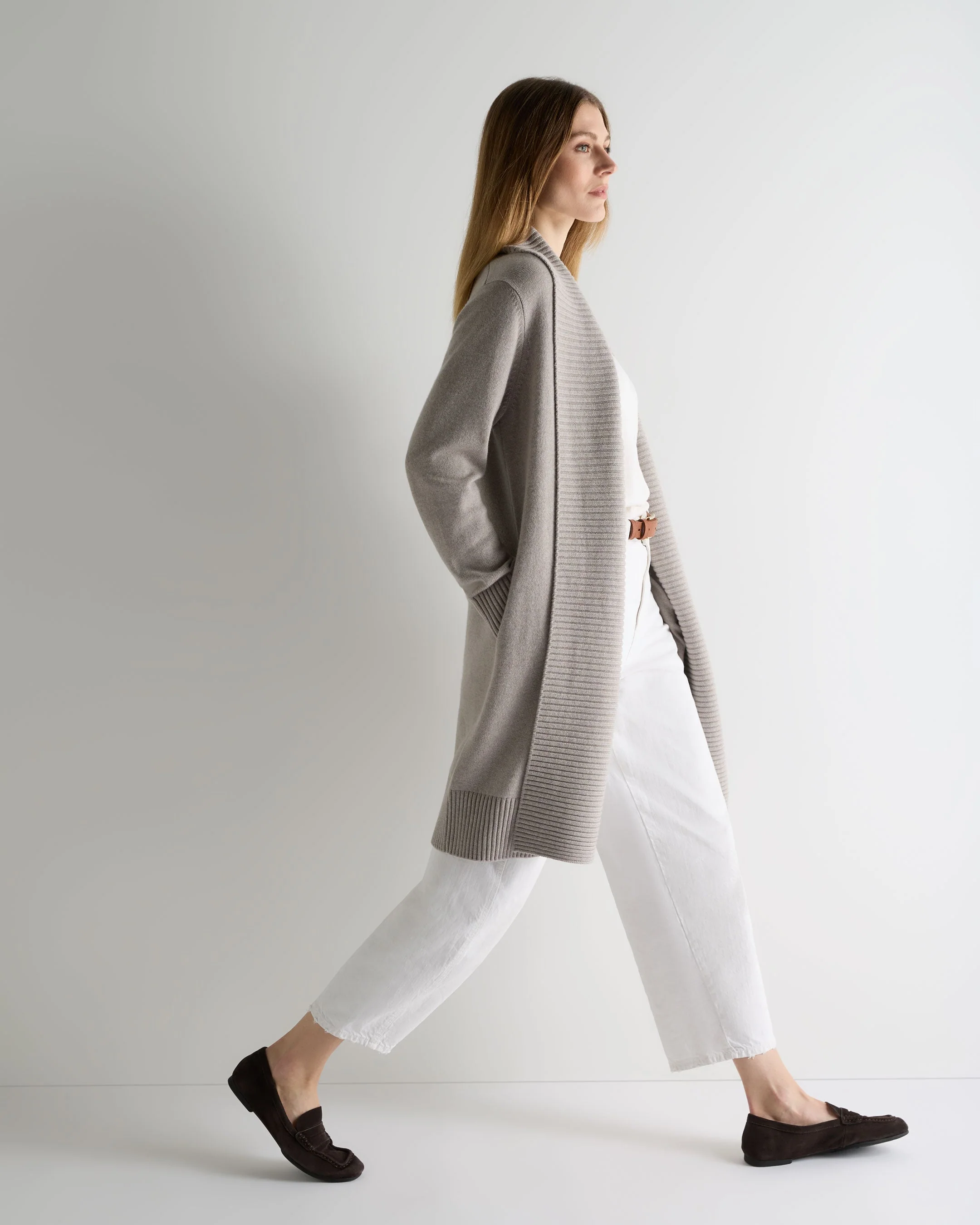 Women's Abbey Cashmere Cardigan Oat Grey - Image 3