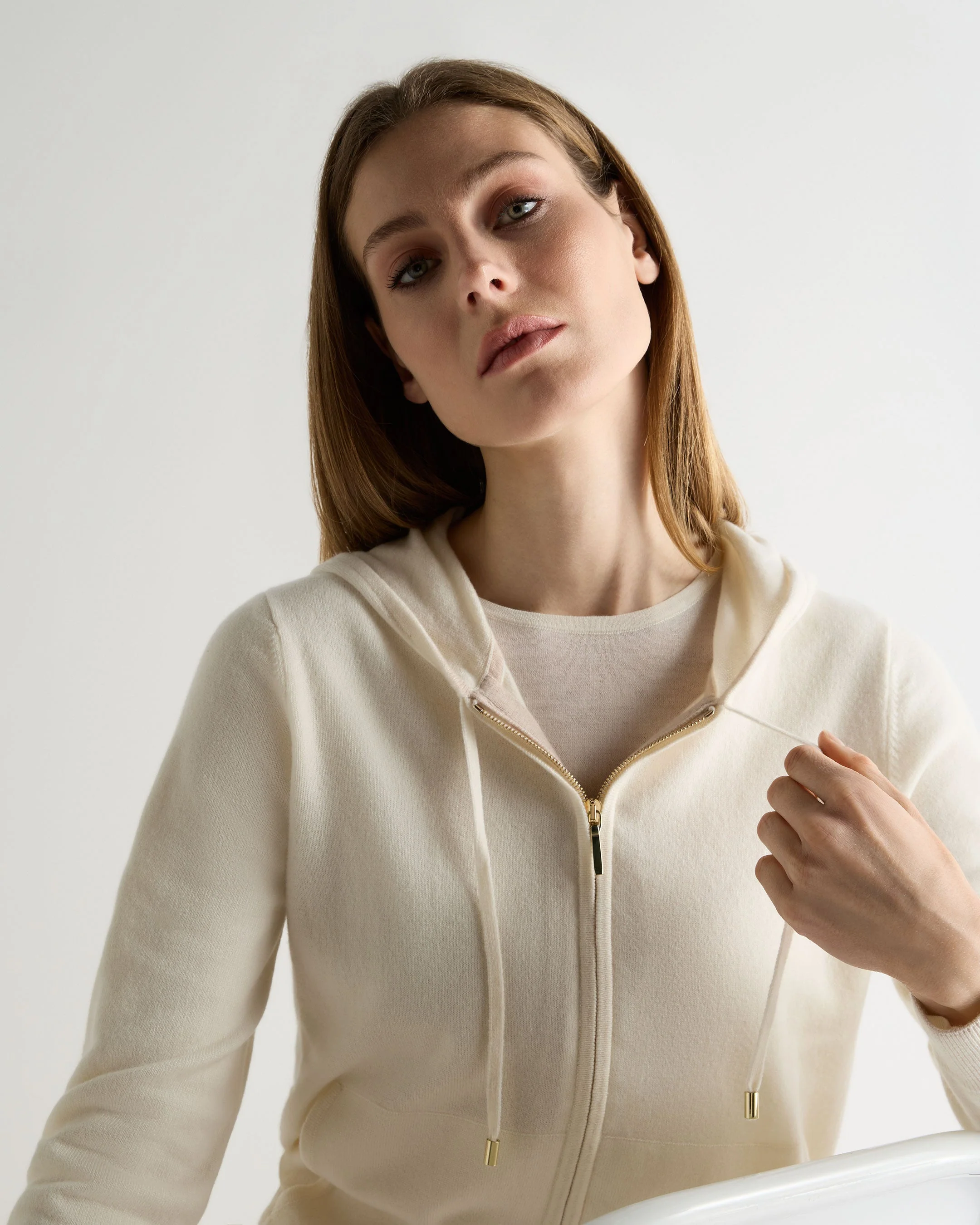 Women's Ada Cashmere Hoodie New Ivory White - Image 5