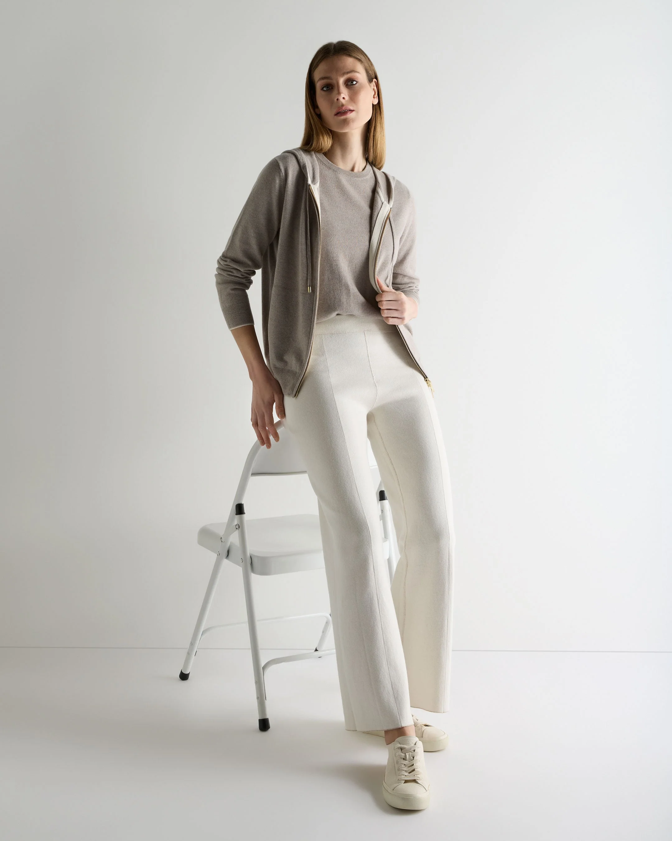 Women's Ada Cashmere Hoodie Oat Grey - Image 3