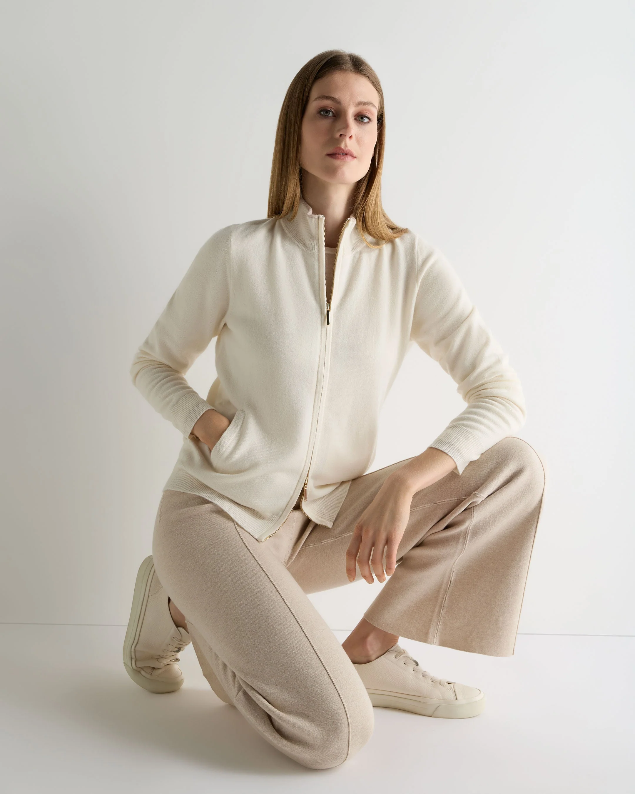 Women's Alisa Full Zip Cashmere Cardigan New Ivory White - Image 3
