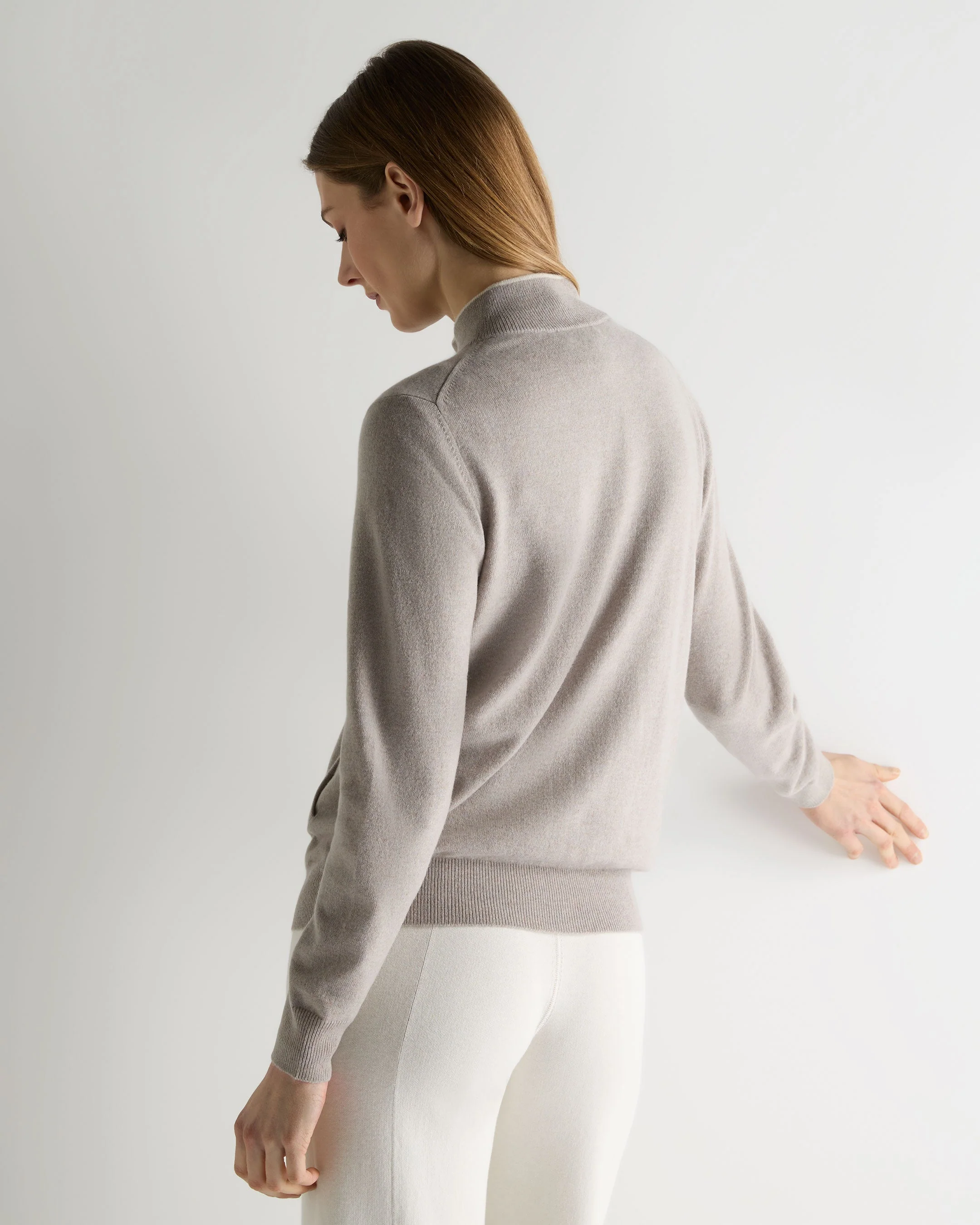 Women's Alisa Full Zip Cashmere Cardigan Oat Grey - Image 4