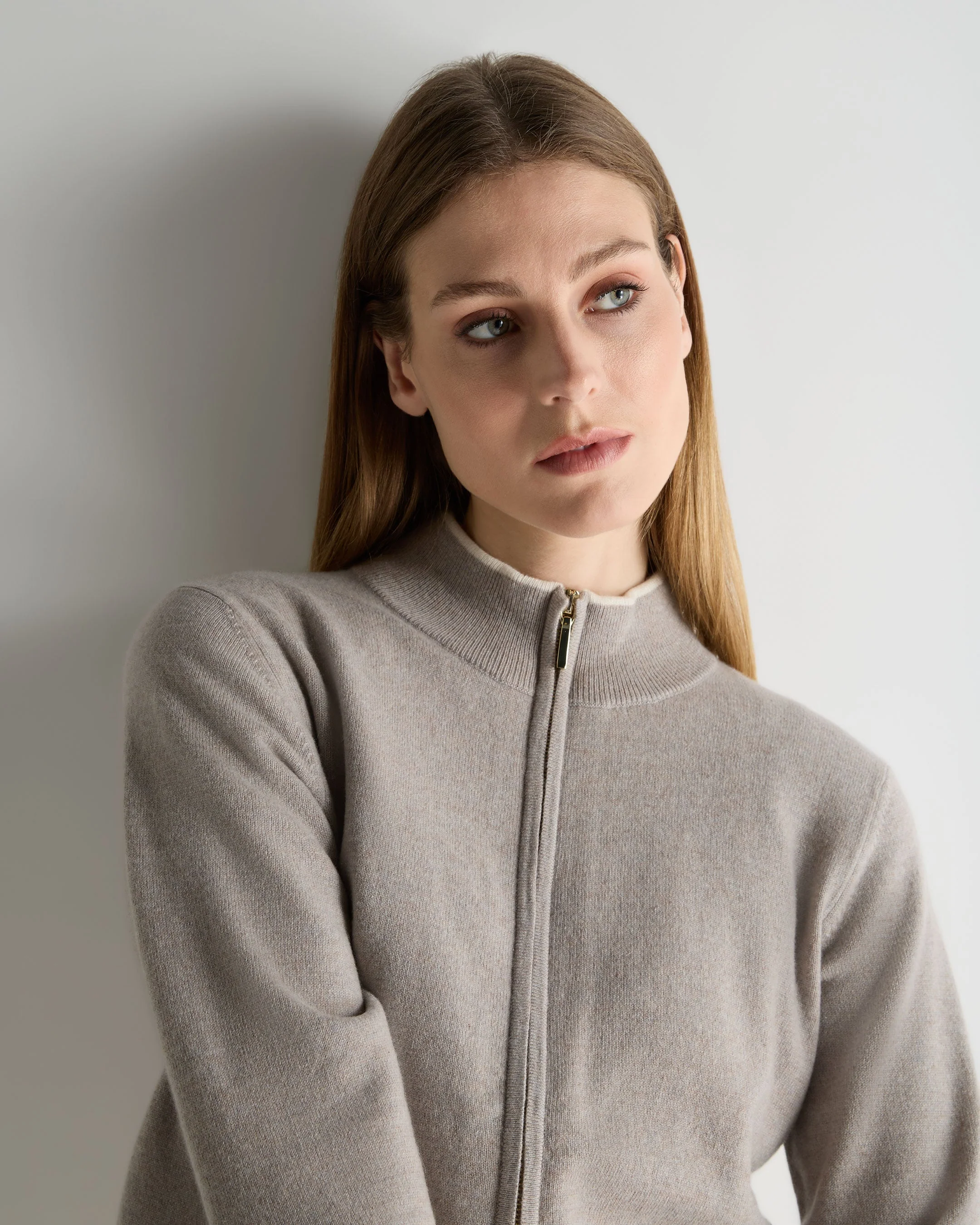 Women's Alisa Full Zip Cashmere Cardigan Oat Grey - Image 5