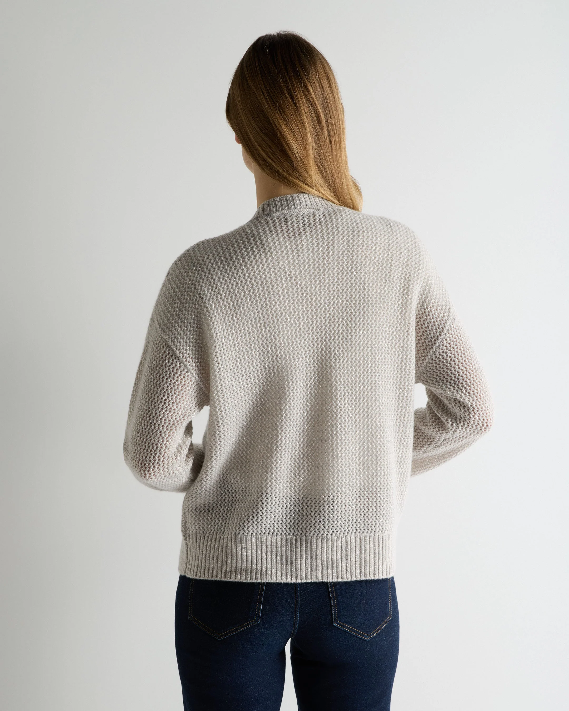 Women's Azure Stitch Cashmere Cardigan Pebble Grey Sparkle - Image 4
