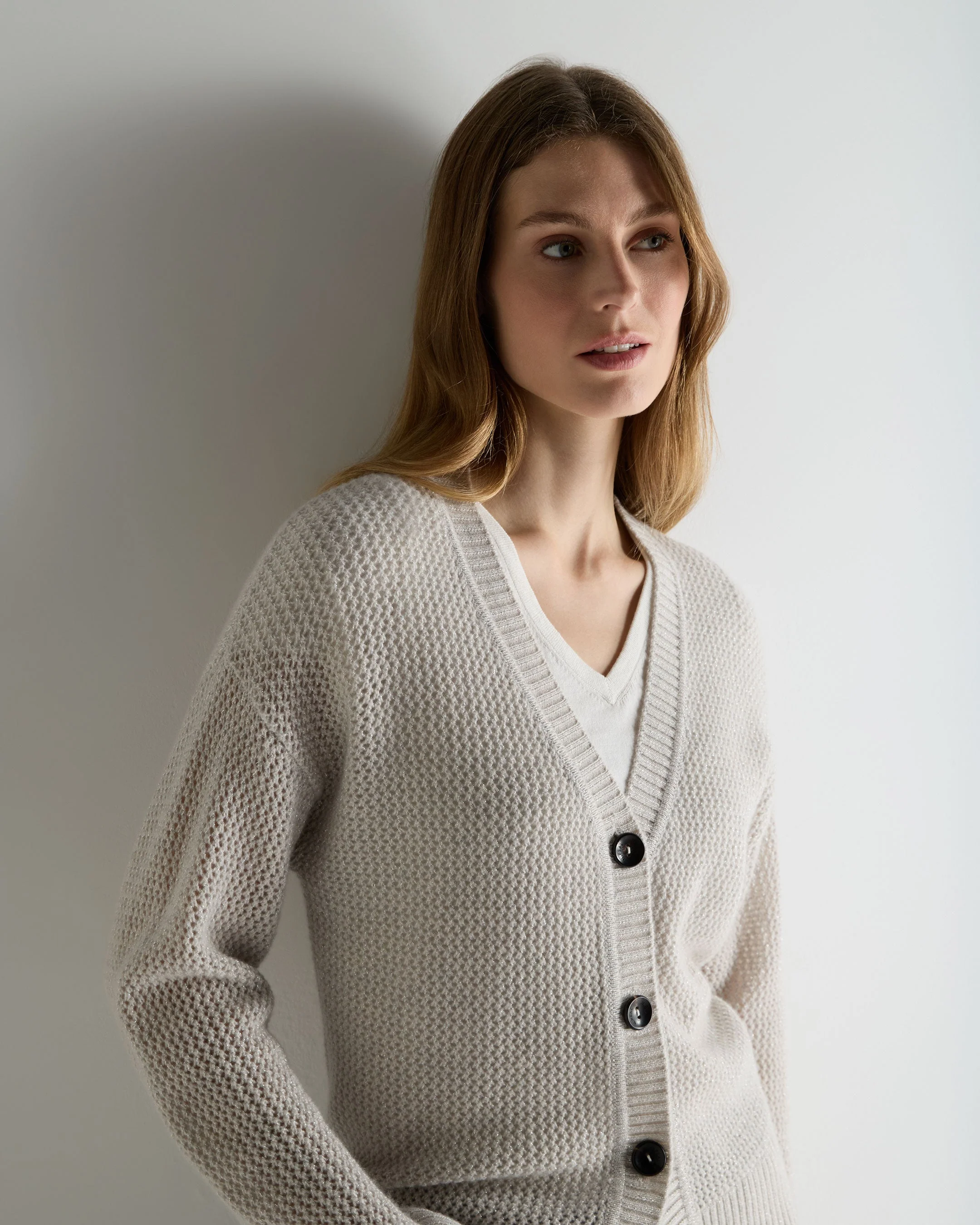 Women's Azure Stitch Cashmere Cardigan Pebble Grey Sparkle - Image 5