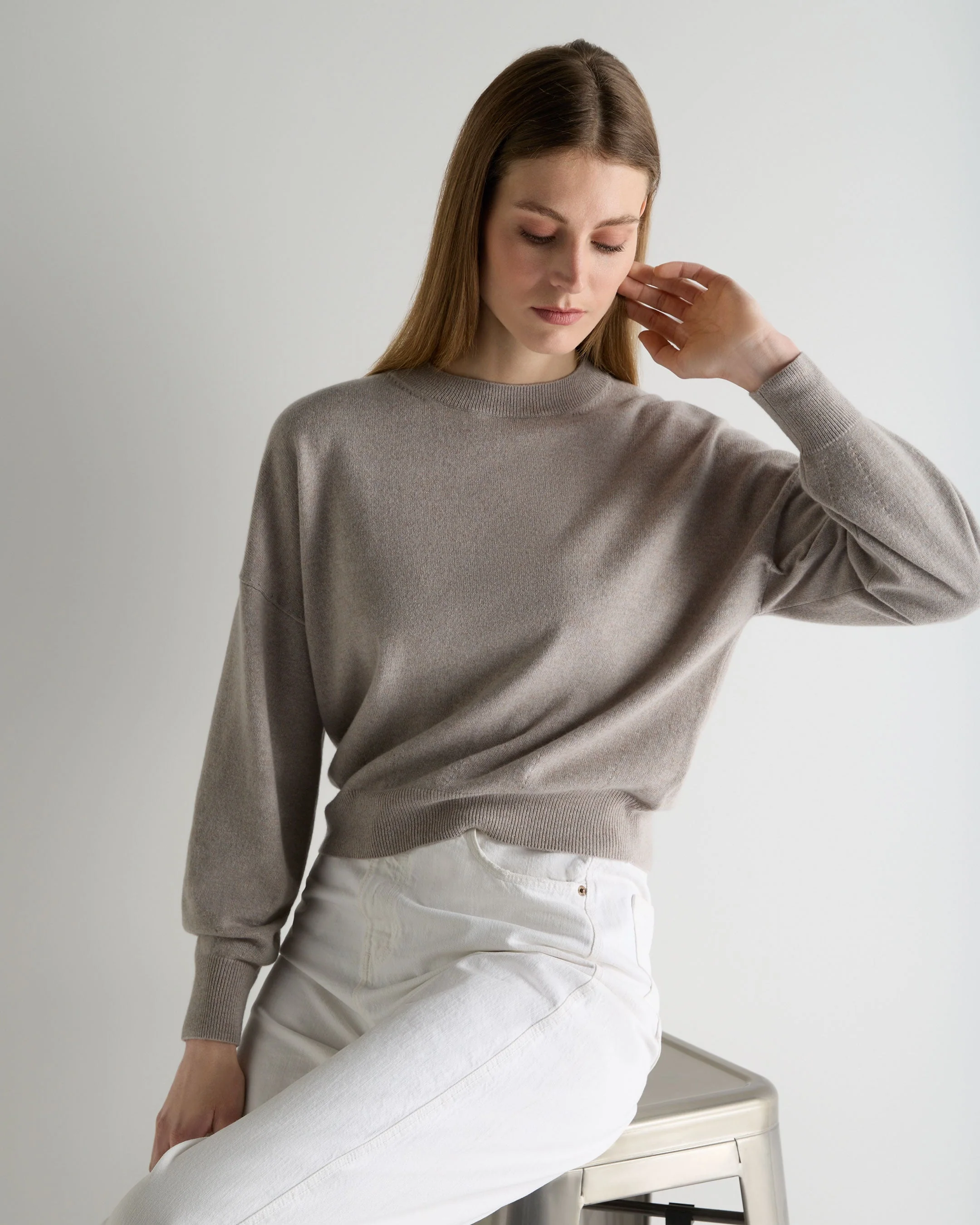 Women's Balloon Sleeve Cashmere Sweater Oat Grey
