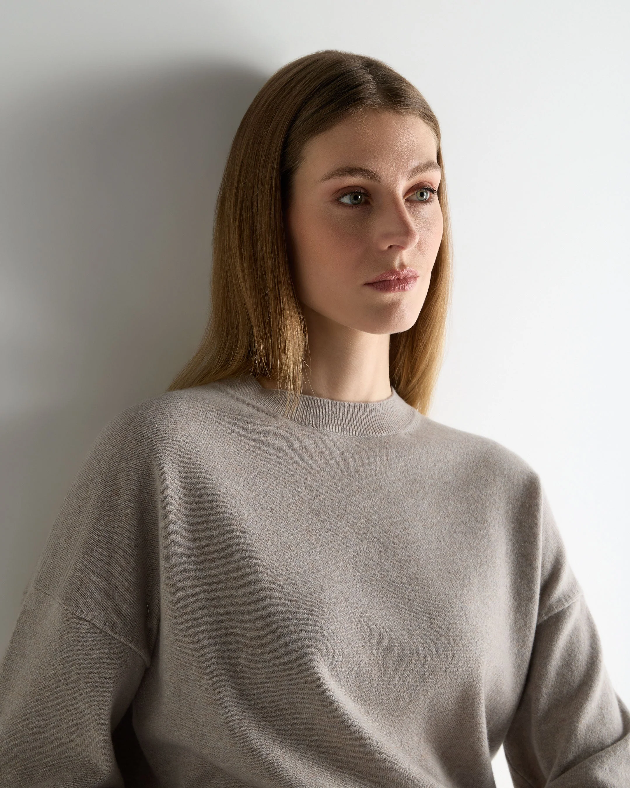 Women's Balloon Sleeve Cashmere Sweater Oat Grey - Image 5