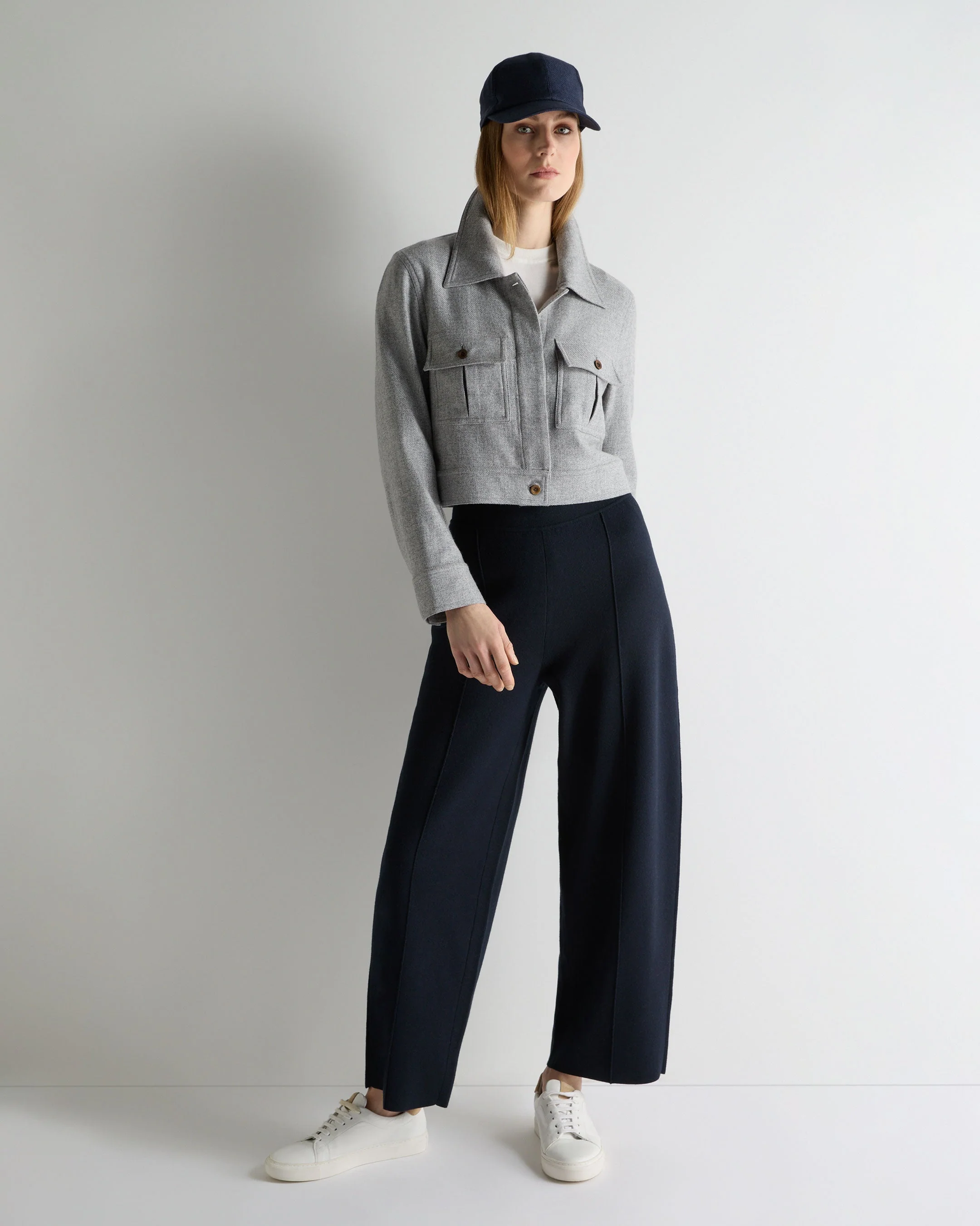 Women's Barrel Leg Cotton Blend Pant Navy Blue - Image 3
