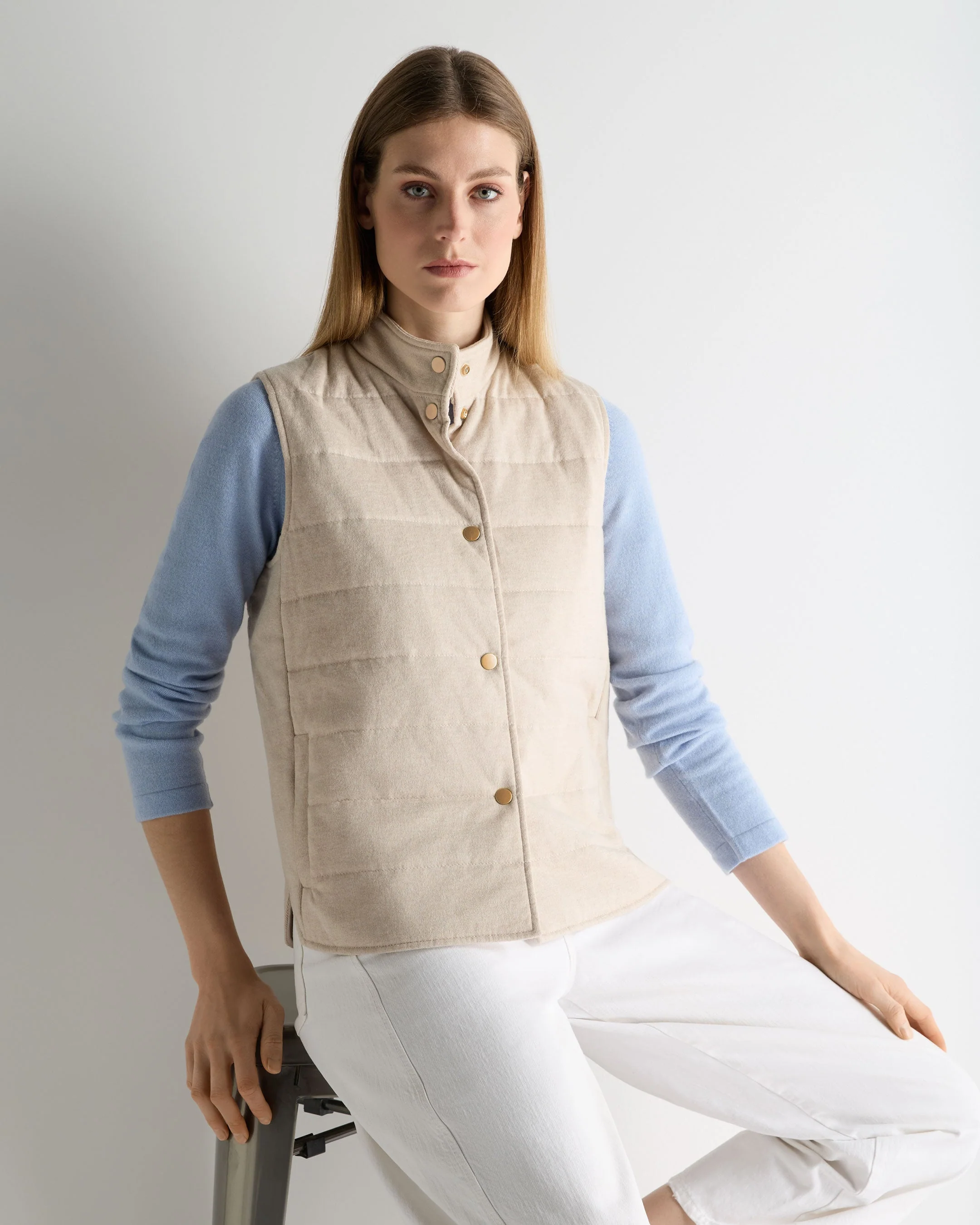 Women's Button Through Quilted Gilet Sandstone Brown