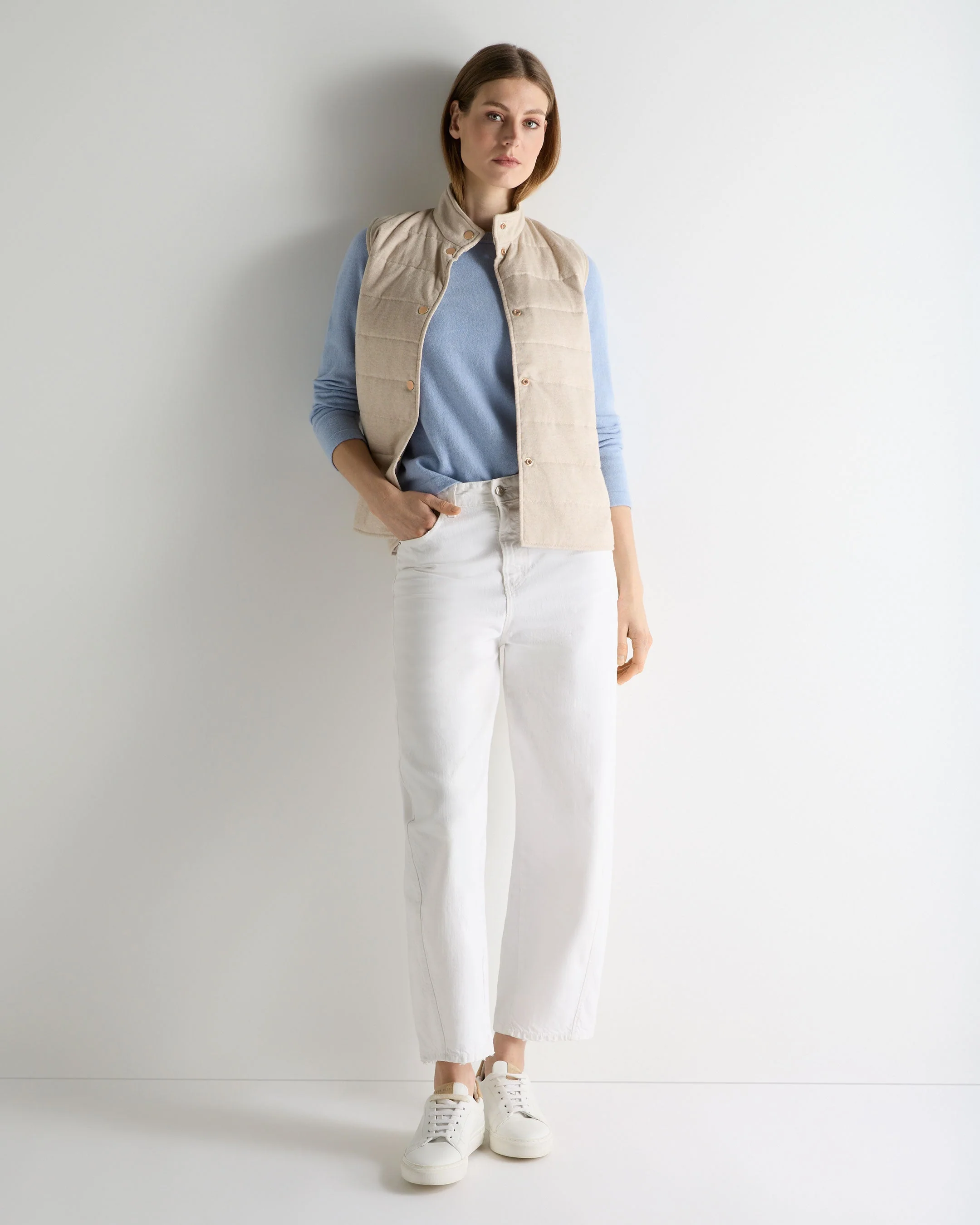 Women's Button Through Quilted Gilet Sandstone Brown - Image 3
