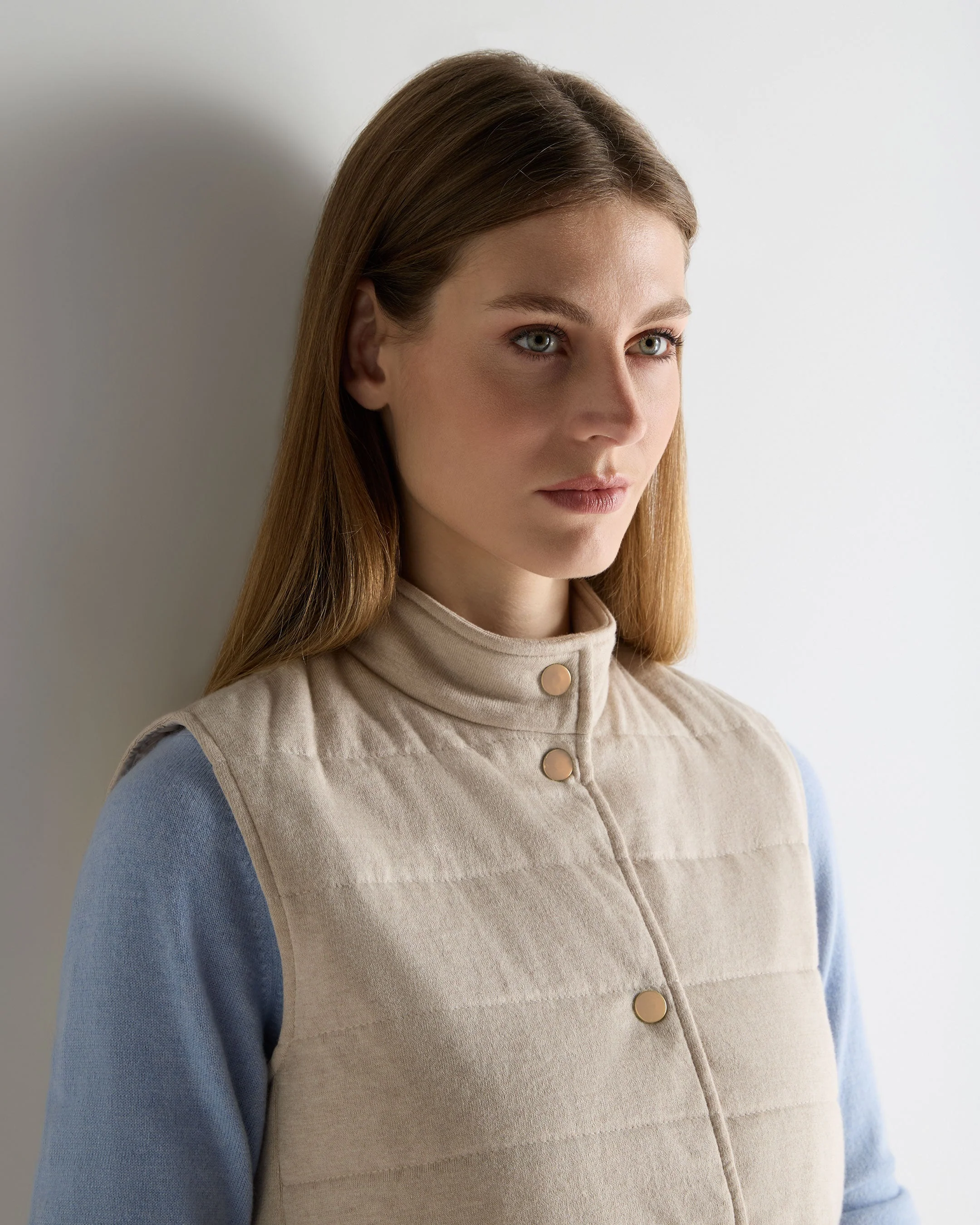 Women's Button Through Quilted Gilet Sandstone Brown - Image 5
