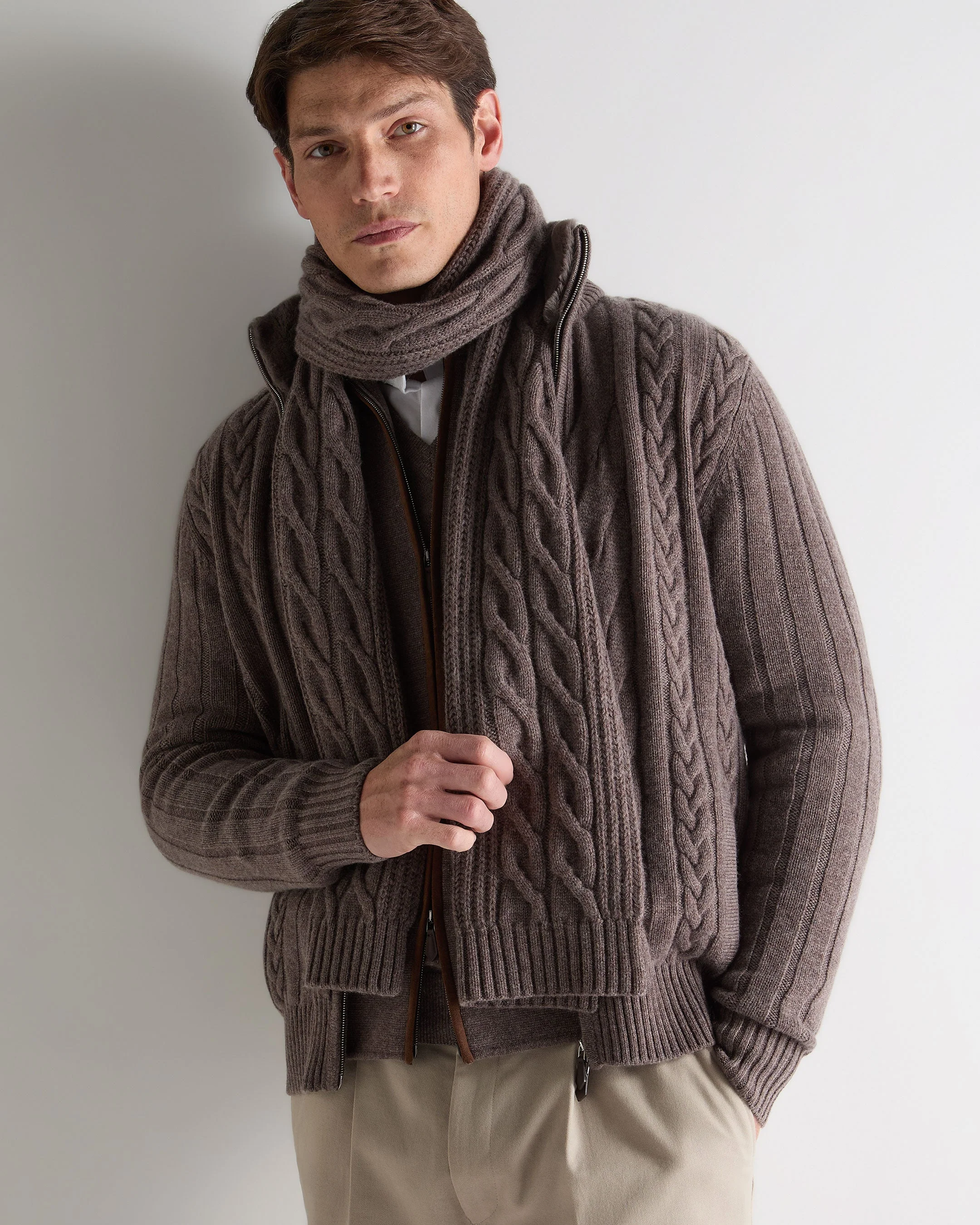 Unisex Cable Rib Cashmere Scarf Otter Brown - Image 2