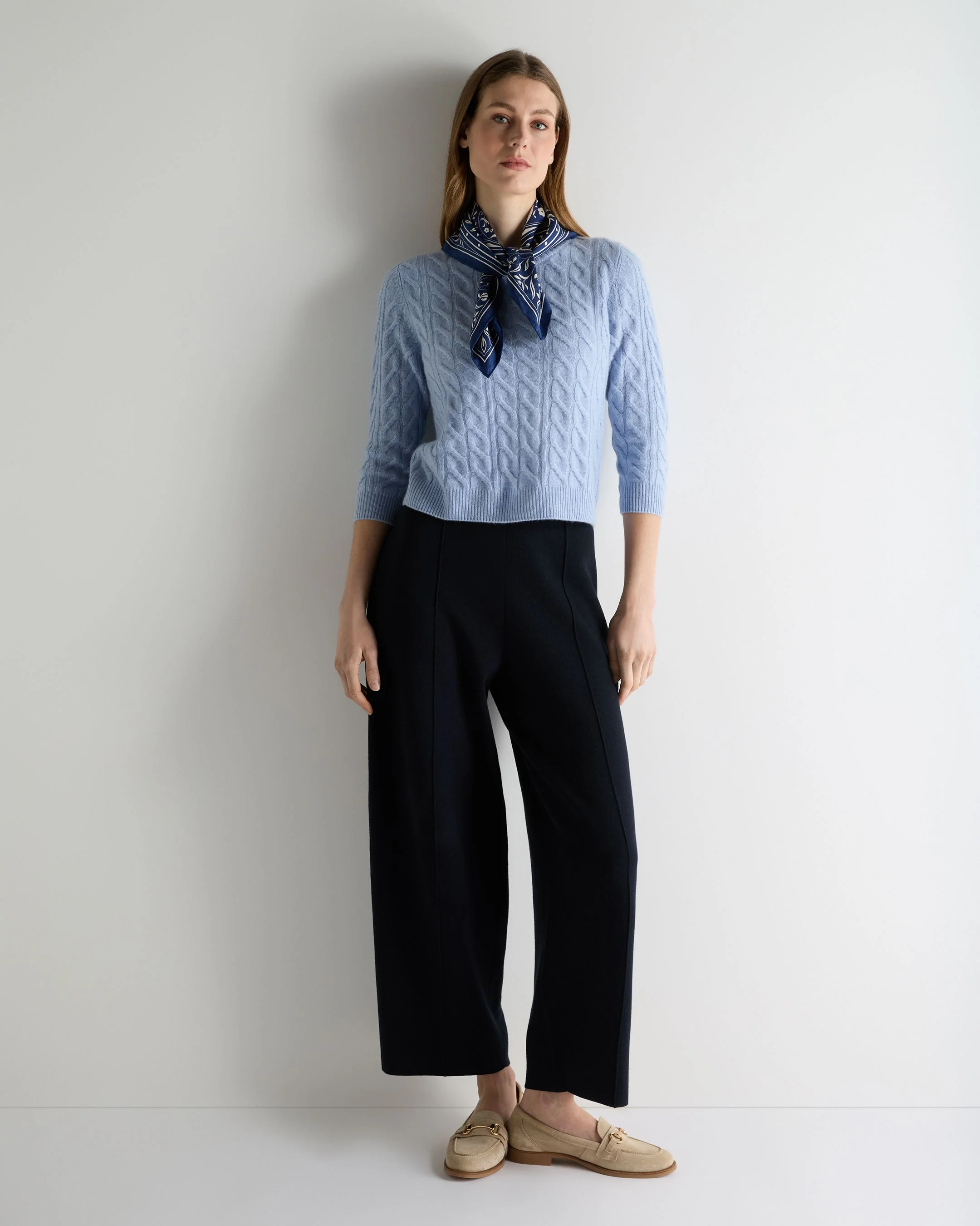 Women's Emilia Cable Round Neck Cashmere Sweater Sea Mist Blue - Image 3