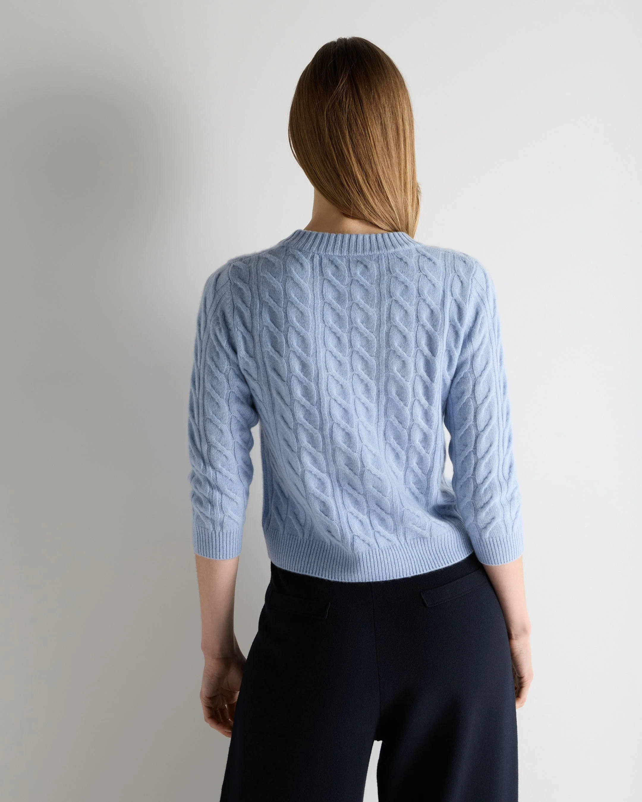 Women's Emilia Cable Round Neck Cashmere Sweater Sea Mist Blue - Image 4