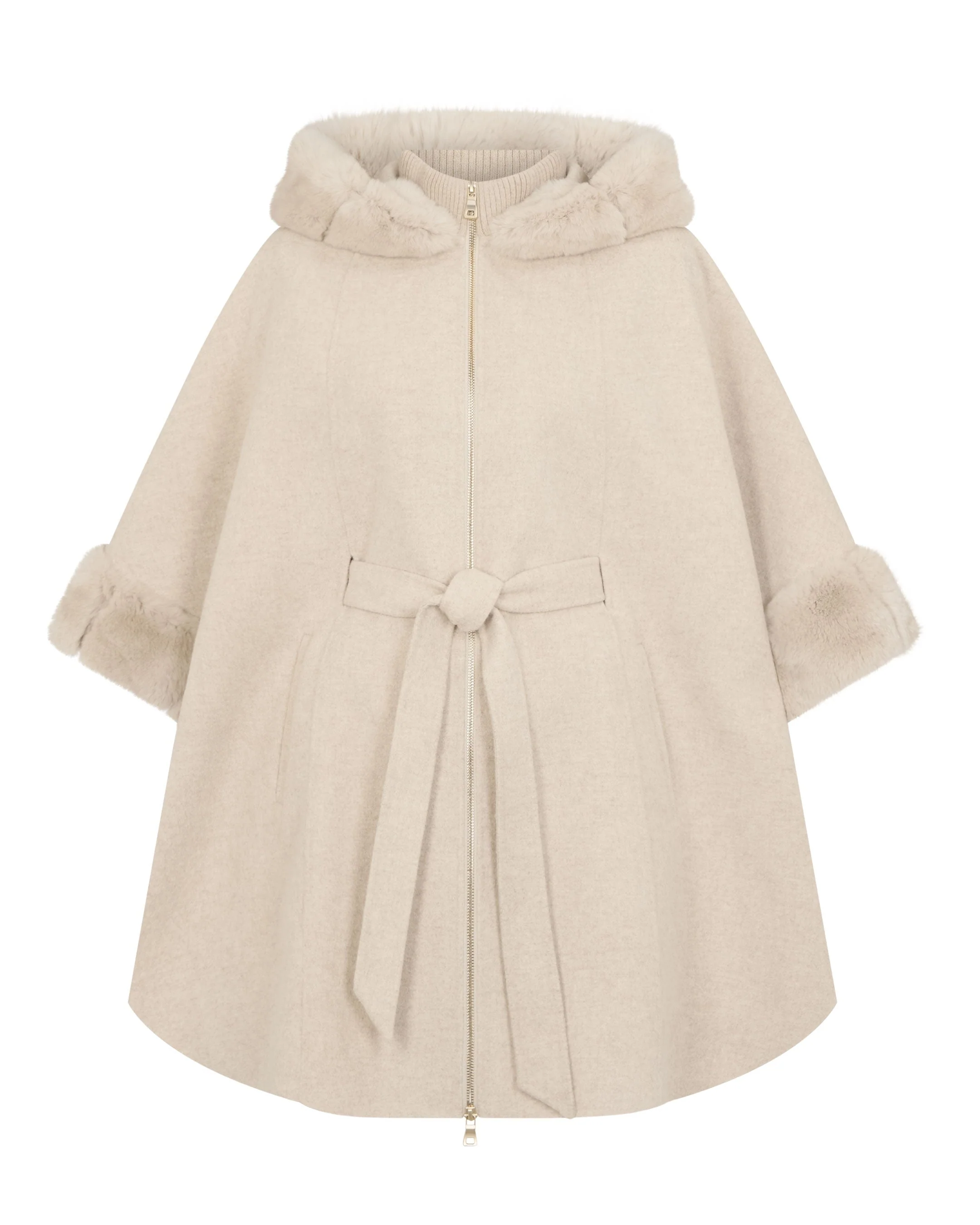 Women's Poppy Cape With Fur Trim Sand Brown - Image 2
