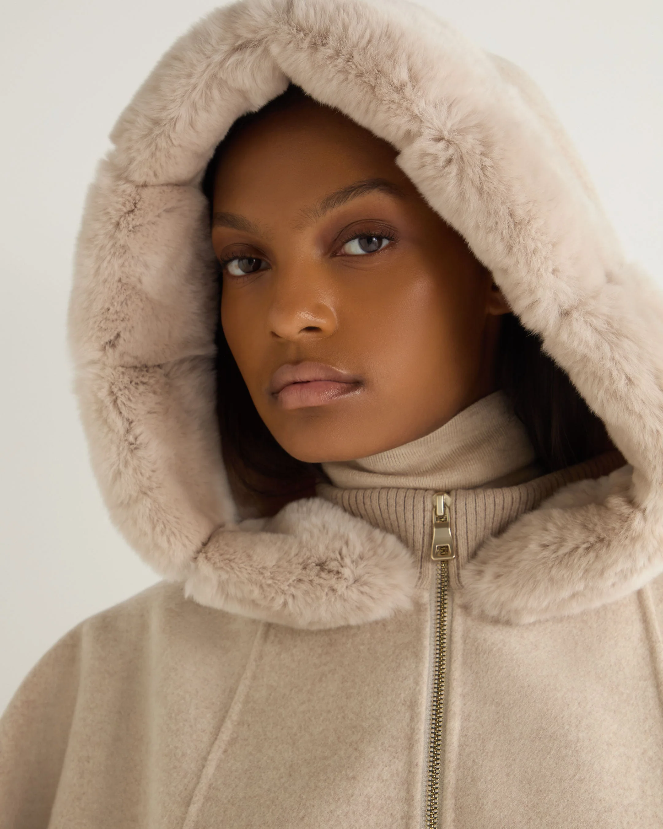 Women's Poppy Cape With Fur Trim Sand Brown - Image 5