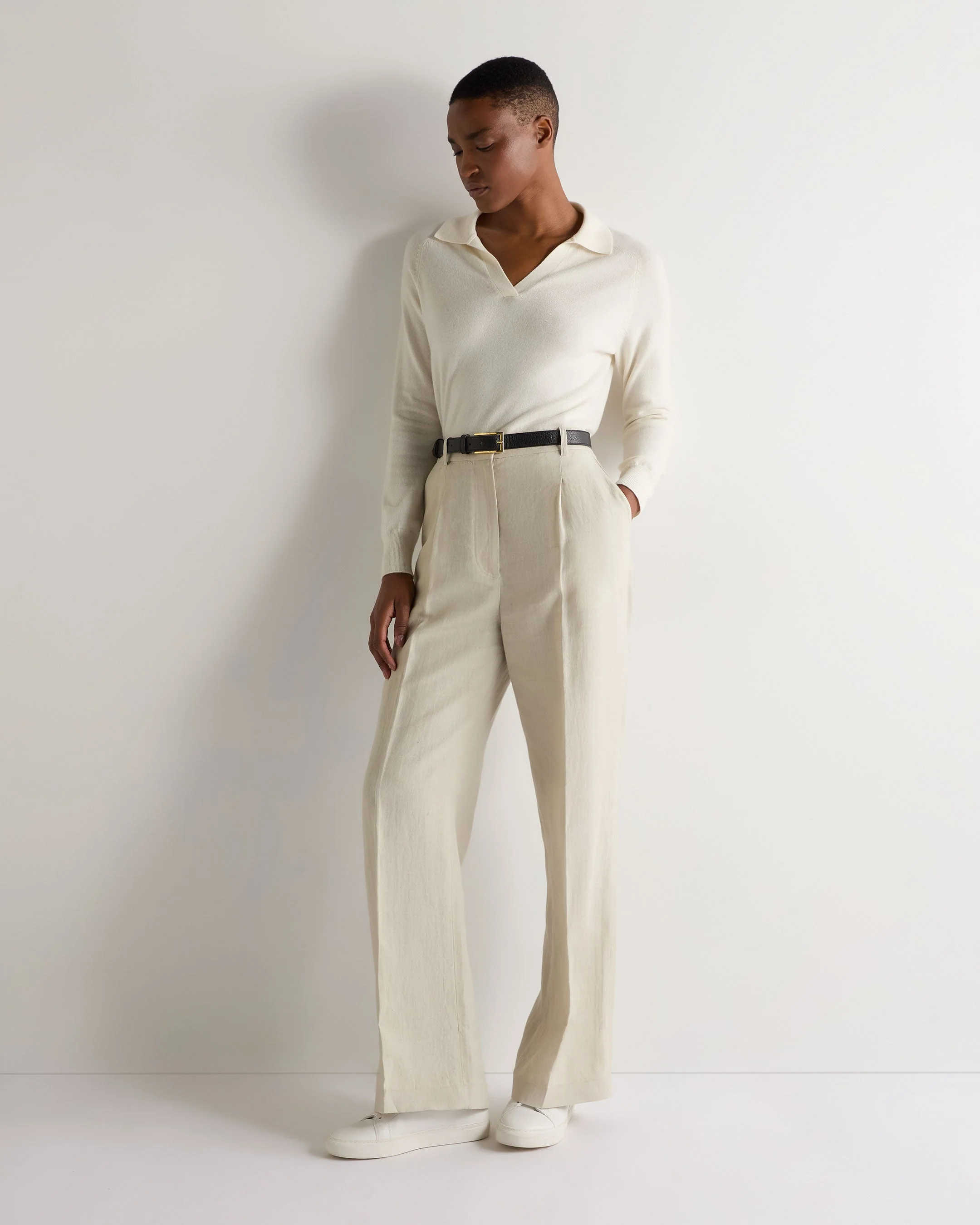 Women's Harriet Cashmere Polo Shirt New Ivory White - Image 3