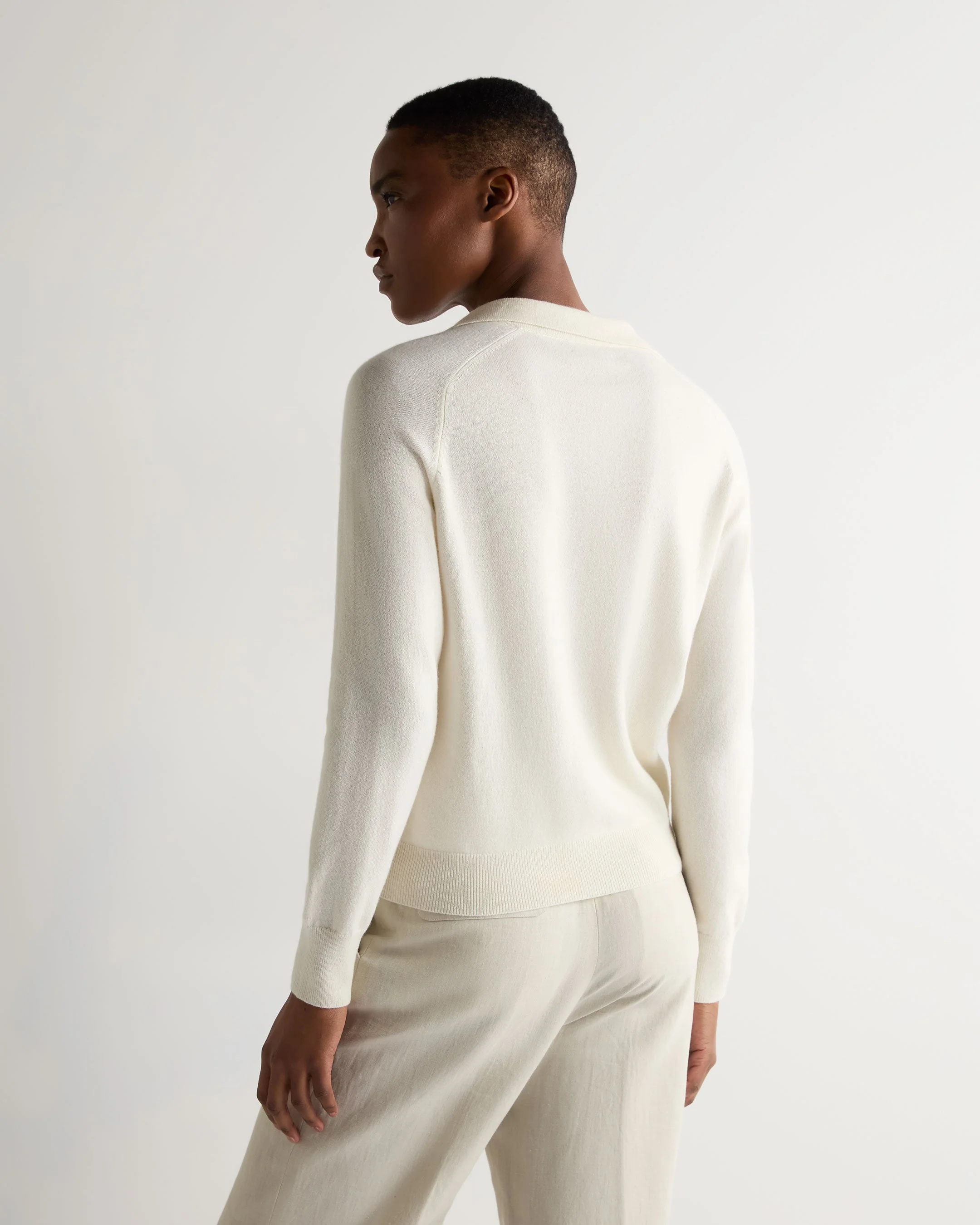 Women's Harriet Cashmere Polo Shirt New Ivory White - Image 4