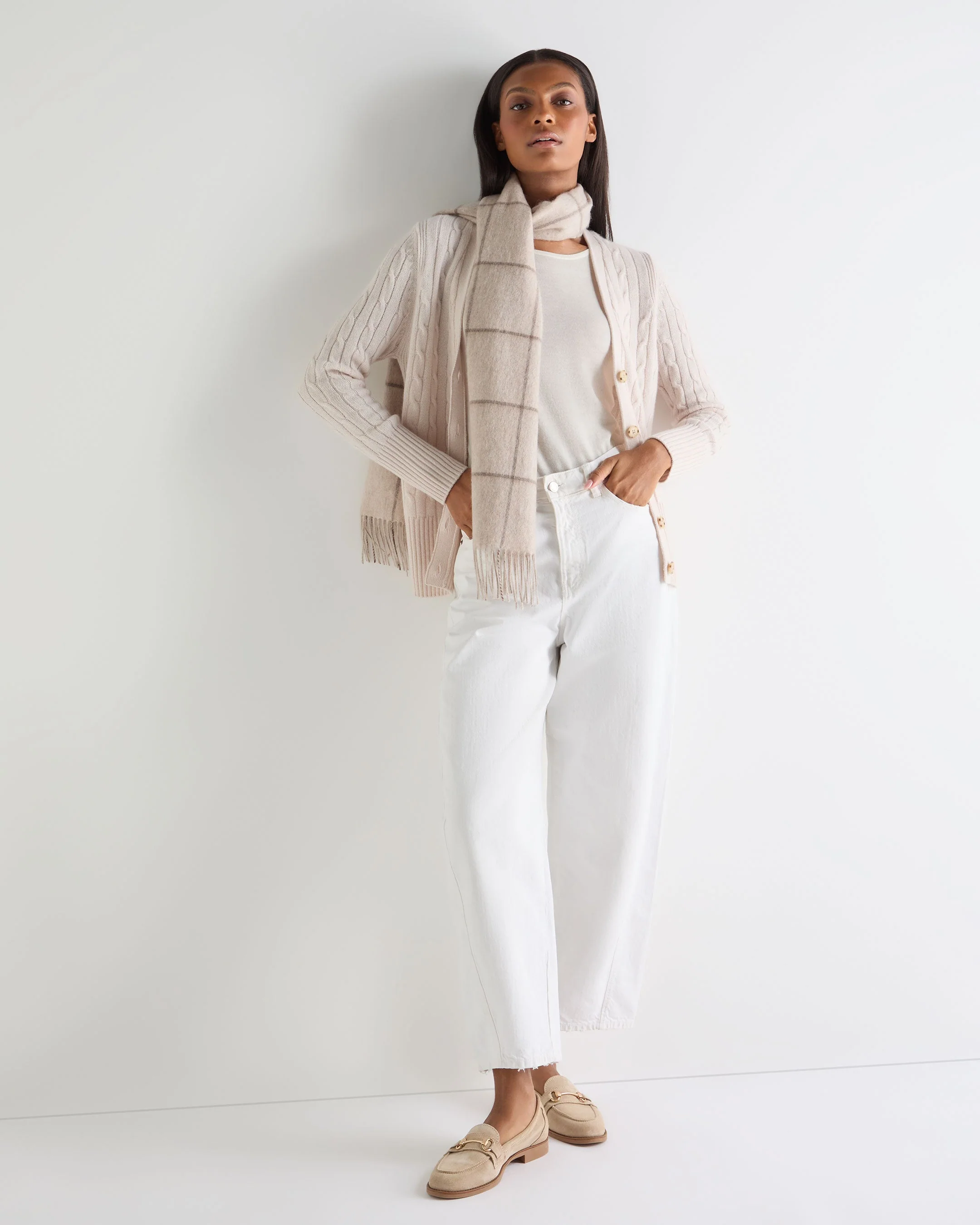 Women's Clara Cable V Neck Cashmere Cardigan Dove Pink - Image 3