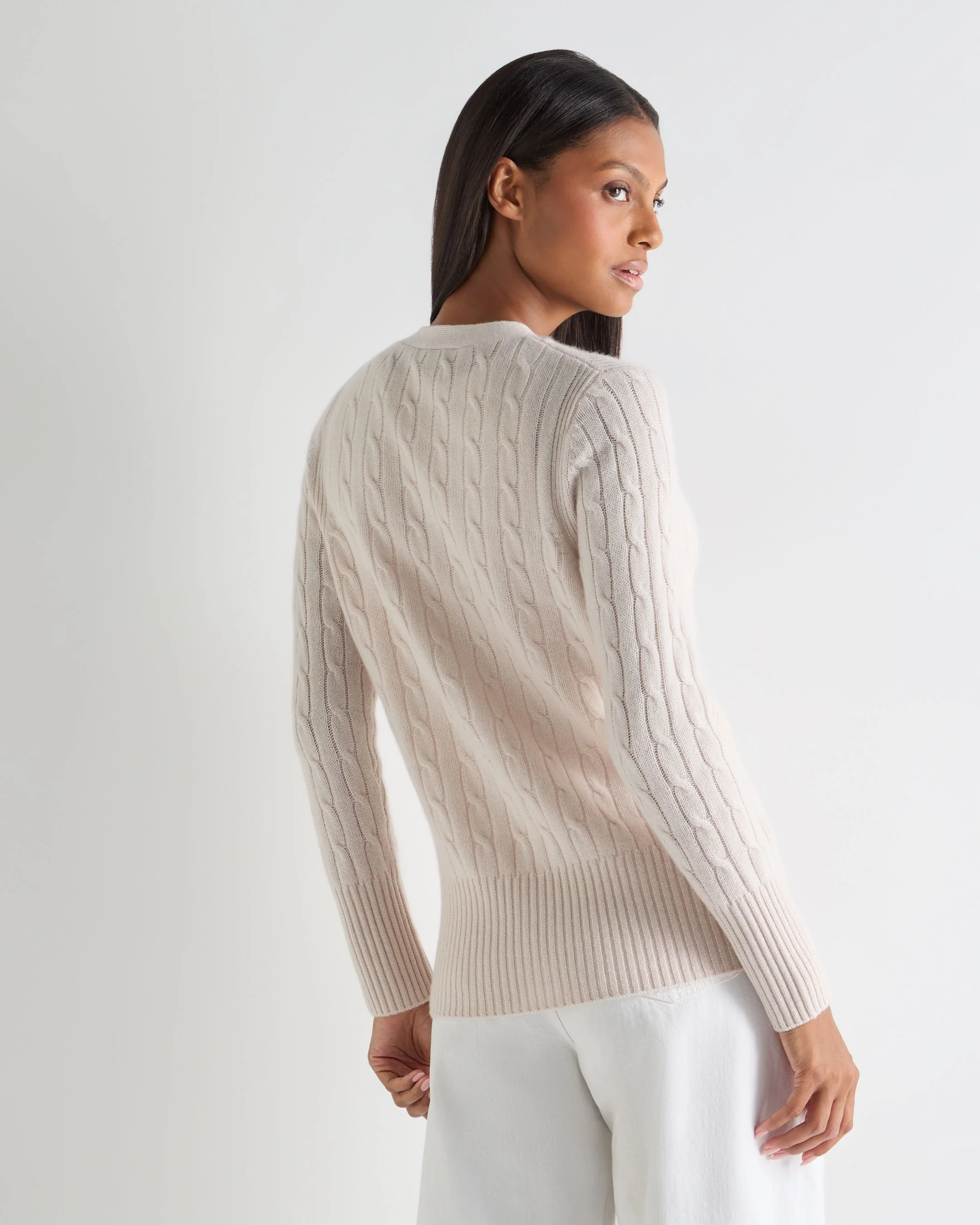 Women's Clara Cable V Neck Cashmere Cardigan Dove Pink - Image 4